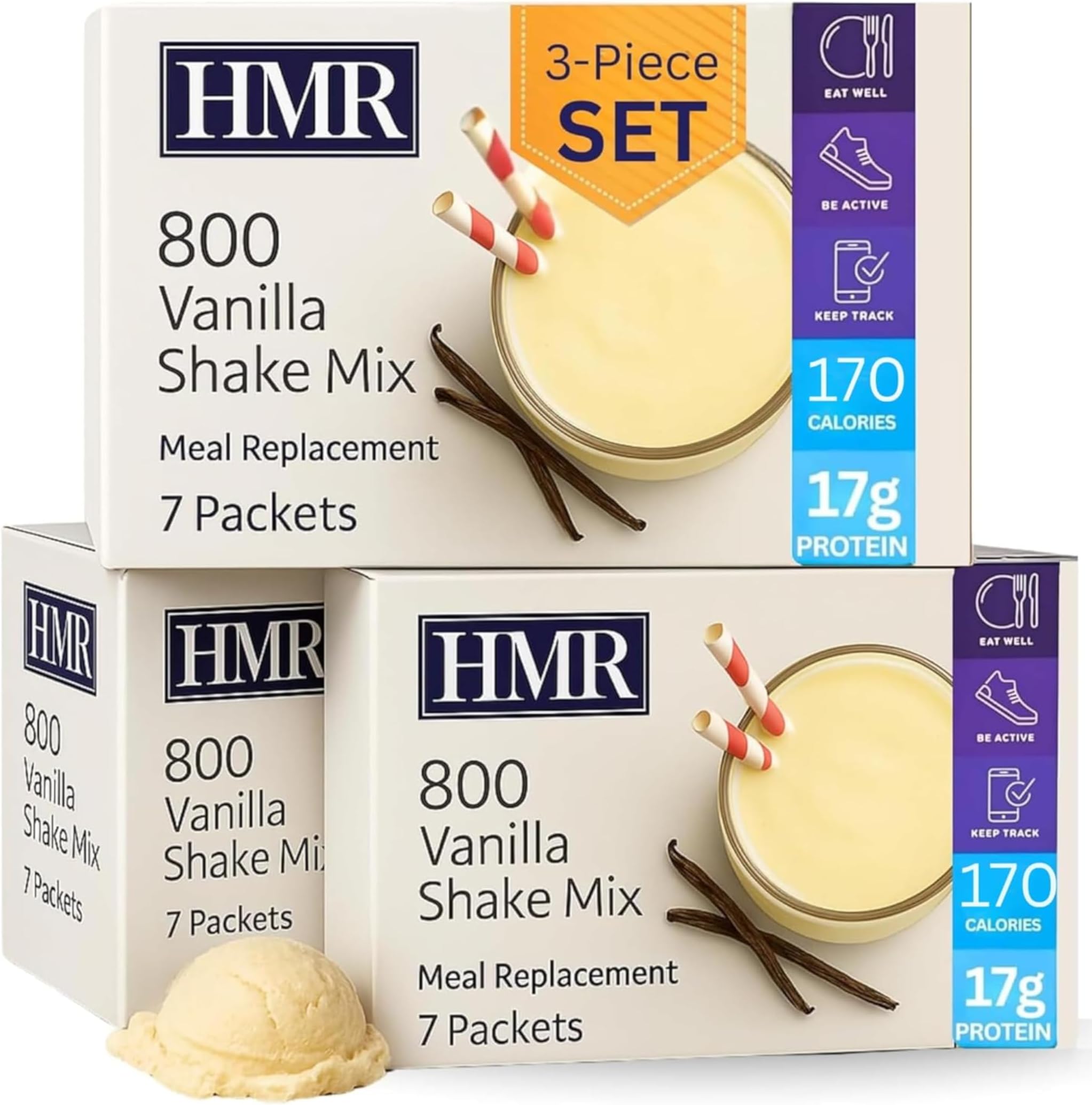 - 3-Pack HMR 800 Shake Meal Replacement Mix | Vanilla Shake Powder to Support Healthy Weight Loss | 17g of Protein | Easy to Make | Low Calorie Food | Triple Pack, 21 Single Serves