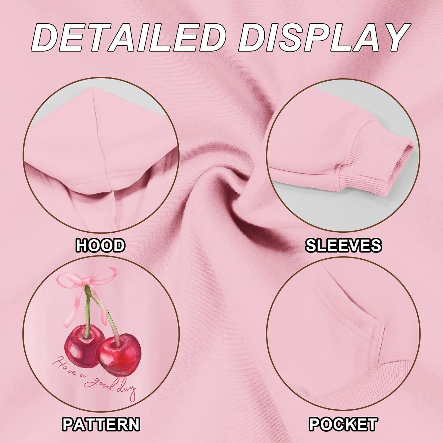 BINTEHGS Cute Cherry Hoodies for Girls Coquette Bow Graphic Hoodie with Pocket Aesthetic Hooded Sweatshirt Kids Preppy Tops - Image 6