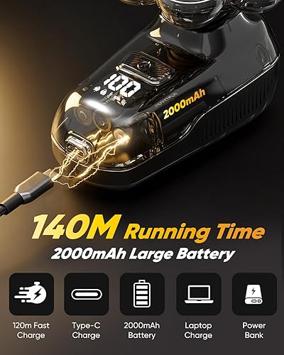 Miniatura 7 de Afeitadora de cabeza para hombres calvos, afeitadora flotante 7D de cabeza calva 5 en 1, maquinilla de afeitar eléctrica húmedaseca con pantalla