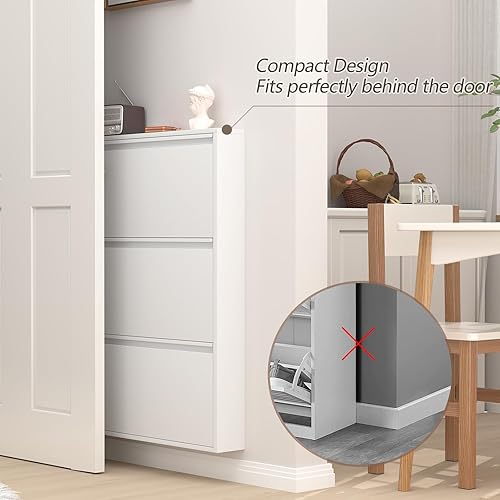 Miniatura 3 de GREATMEET Armario de zapatos con 3 cajones abatibles, armario de entrada de metal para zapatos, almacenamiento para entrada, moderno zapatero