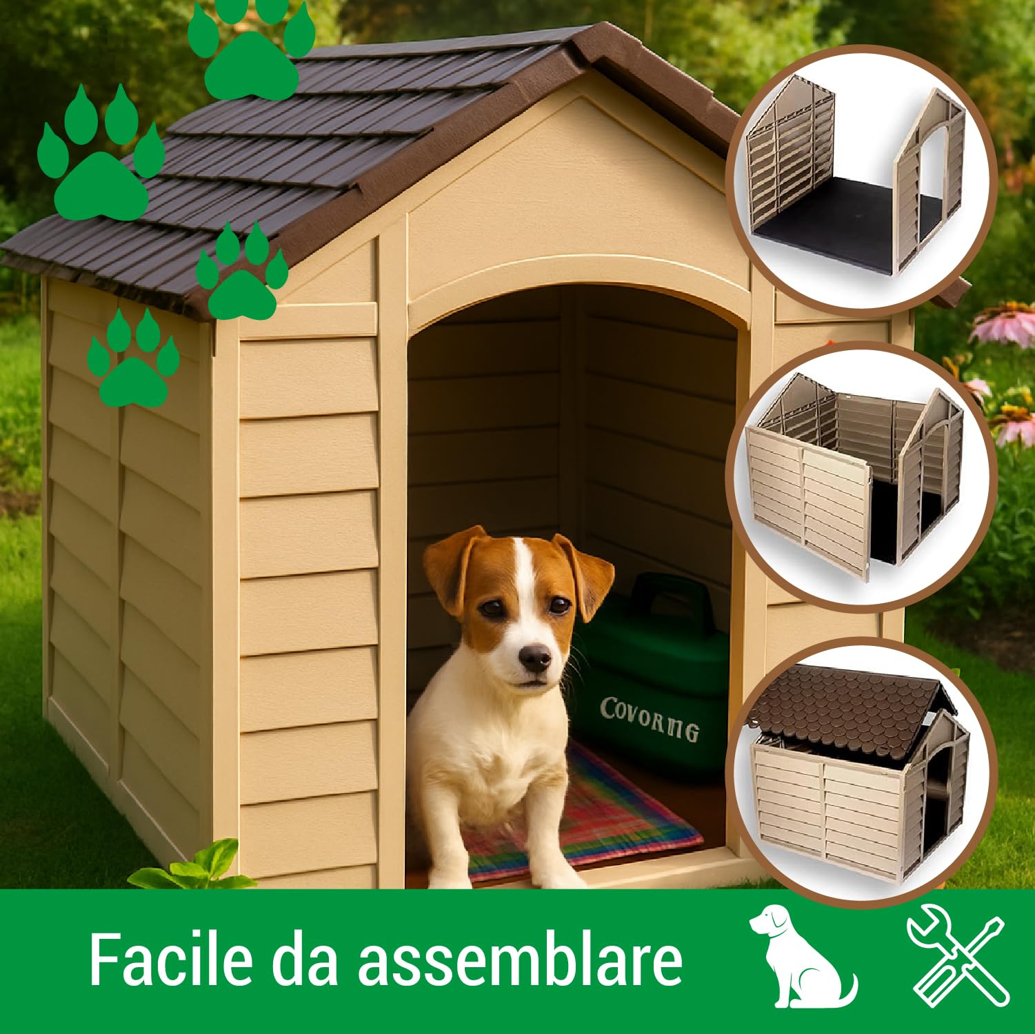 Crisalide® - PawsPalace Cuccia Per Animali, 2 Dimensioni, Facile Da Lavare, In Resina PVC, Facile Da Assemblare, Super Resistenze, Taglia Medio/Grande, Cuccia per Esterni (Large)
