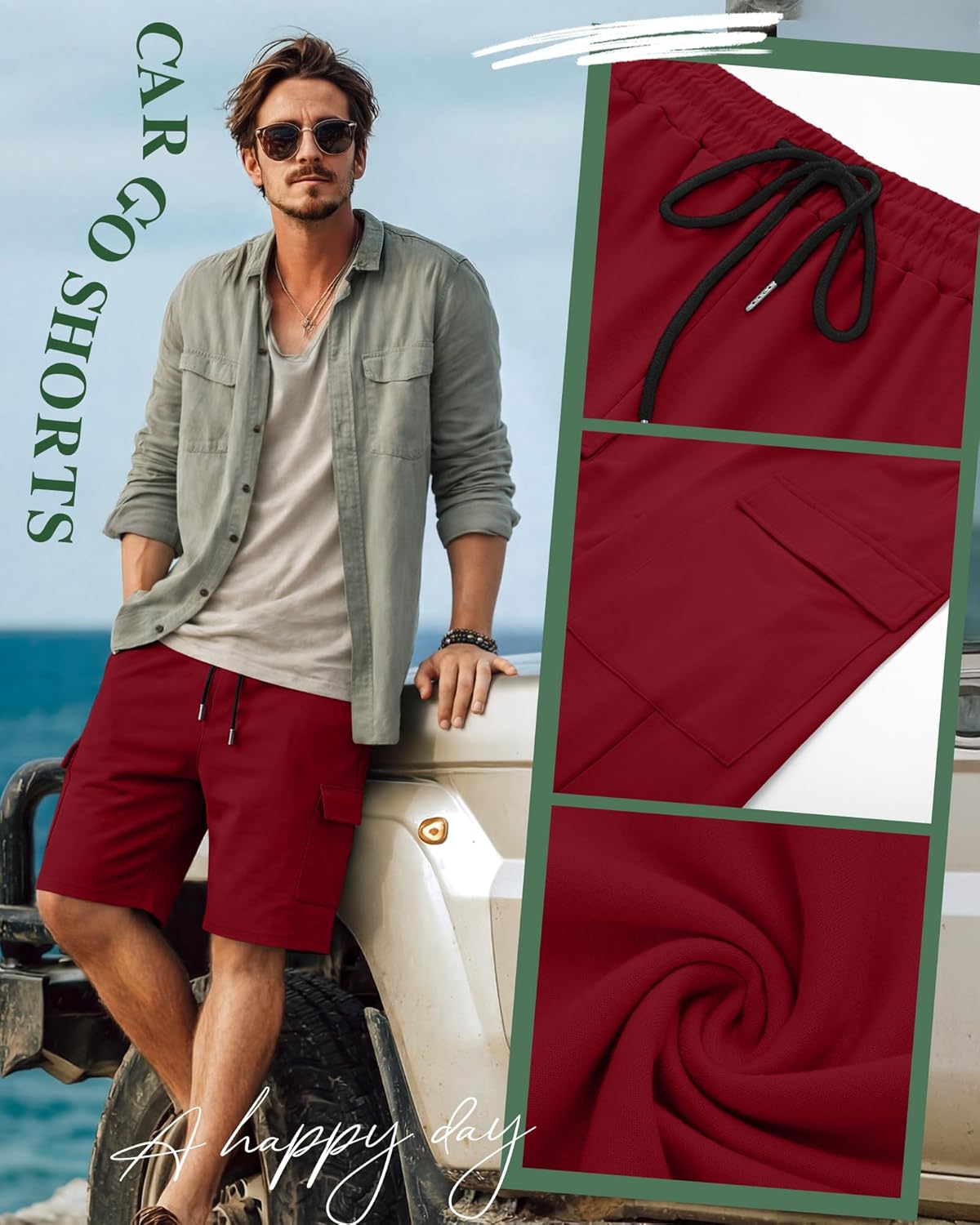 4 Pack Men's Cargo Shorts 9 Inch Athletic Gym Baggy Drawstring Summer Casual Shorts Basketball with Pockets