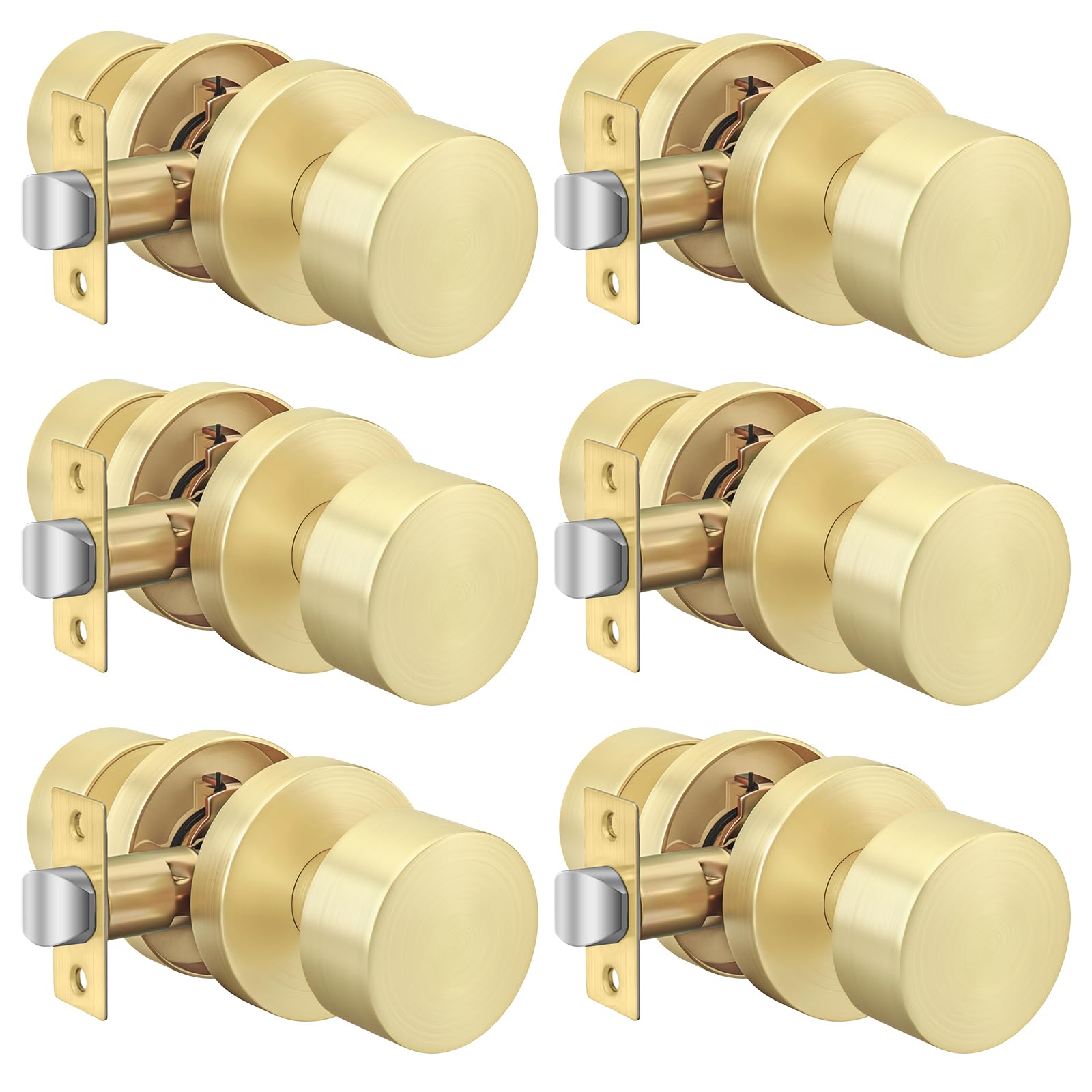 Brushed Gold Door Knobs - 6 Pack Interior Doorknobs -15
