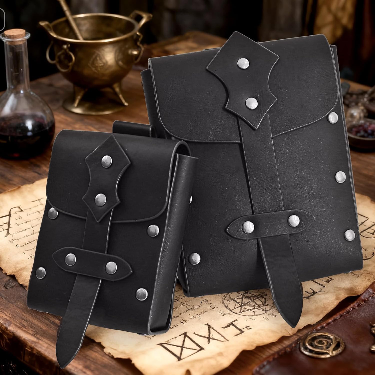 Renaissance Medieval Alchemy Belt Set - 4PCs Renaissance Accessories for Cosplay, LARP, Halloween & Renaissance Fairs (Black) - Image 5