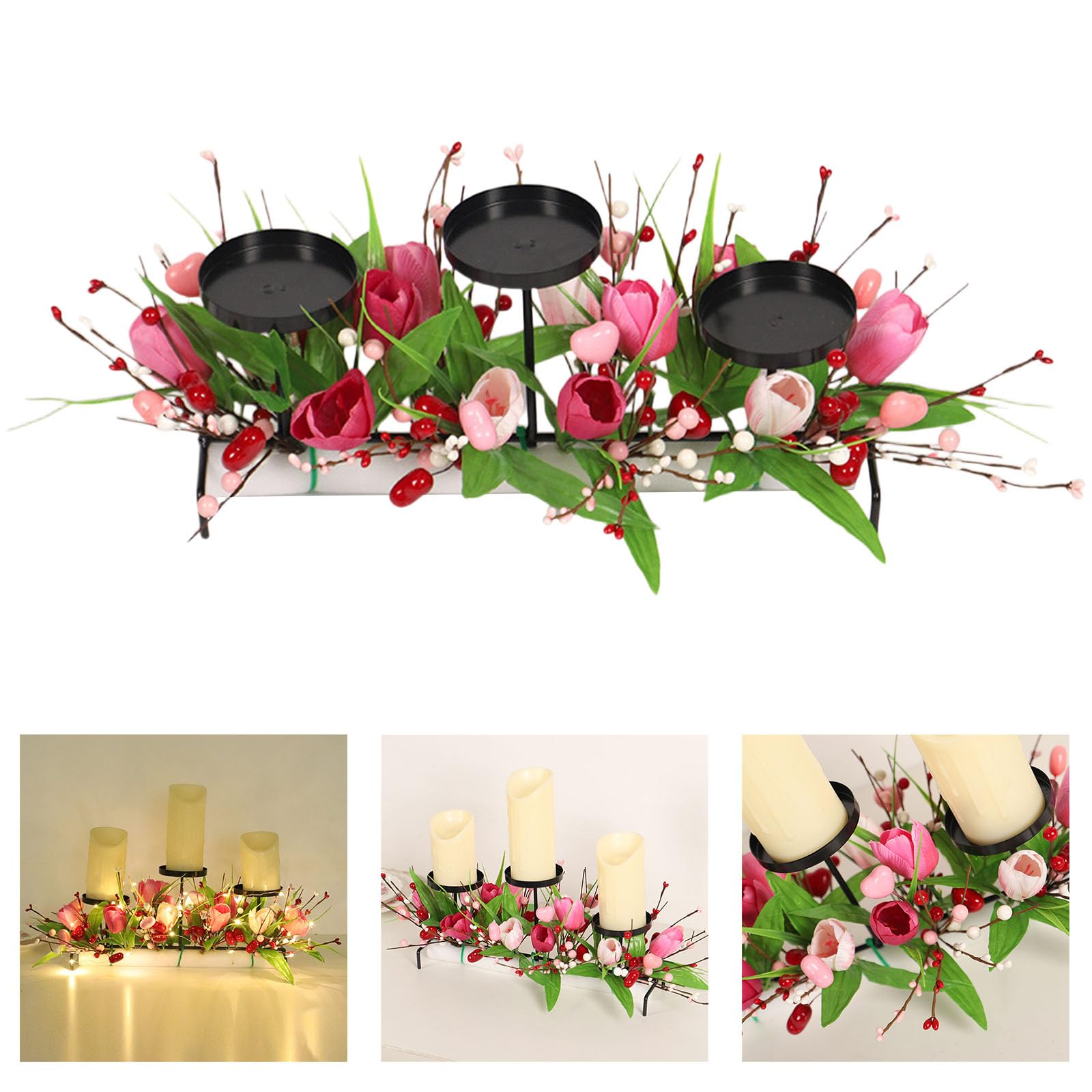 Iron Holer - Soporte decorativo para velas de flores artificiales para el día de San Valentín, bodas, centros de mesa, soporte decorativo para decoración del hogar