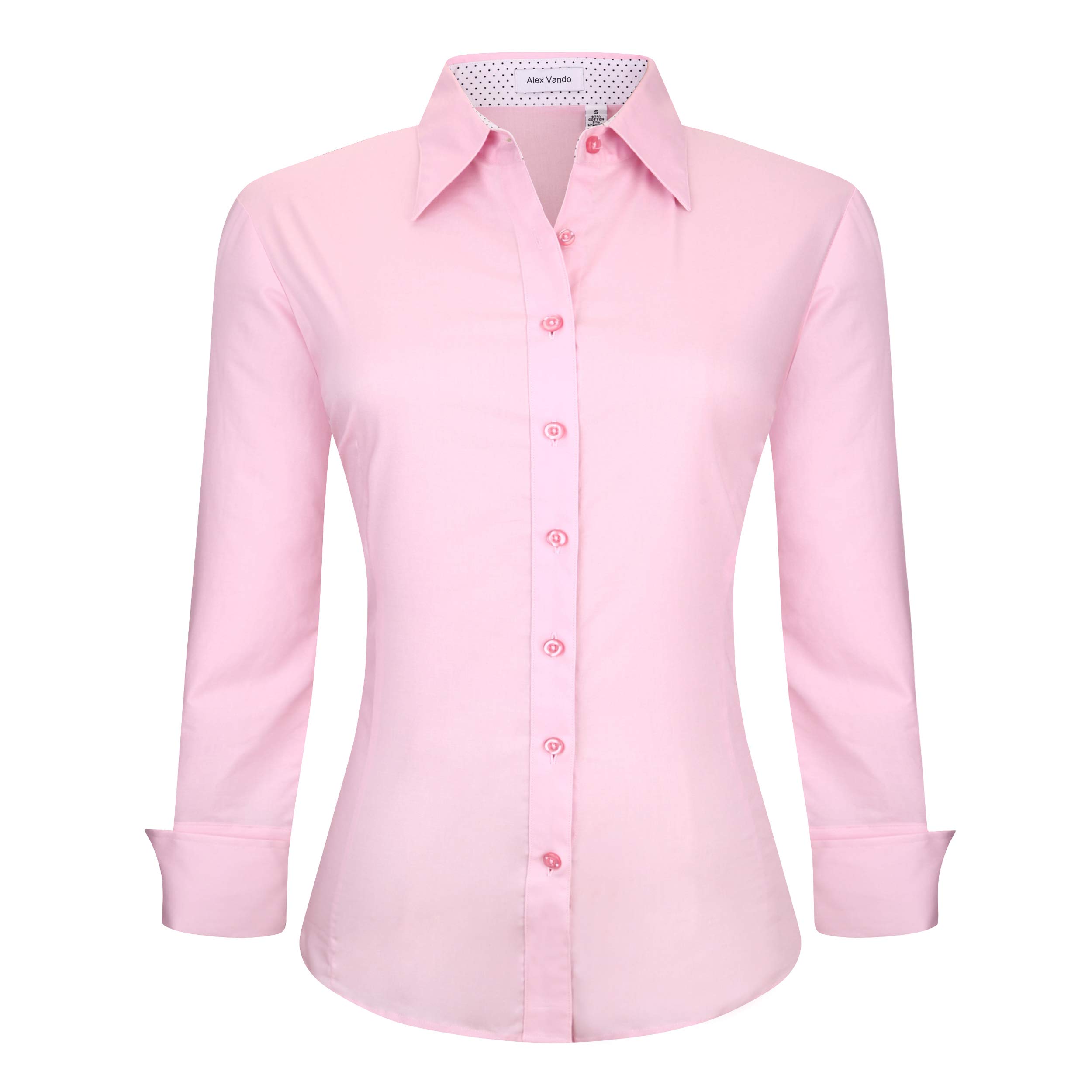 Alex Vando - Camicia Da Donna A Maniche Lunghe, Vestibilità Standard, In Tessuto Elasticizzato, Rosa, S-image