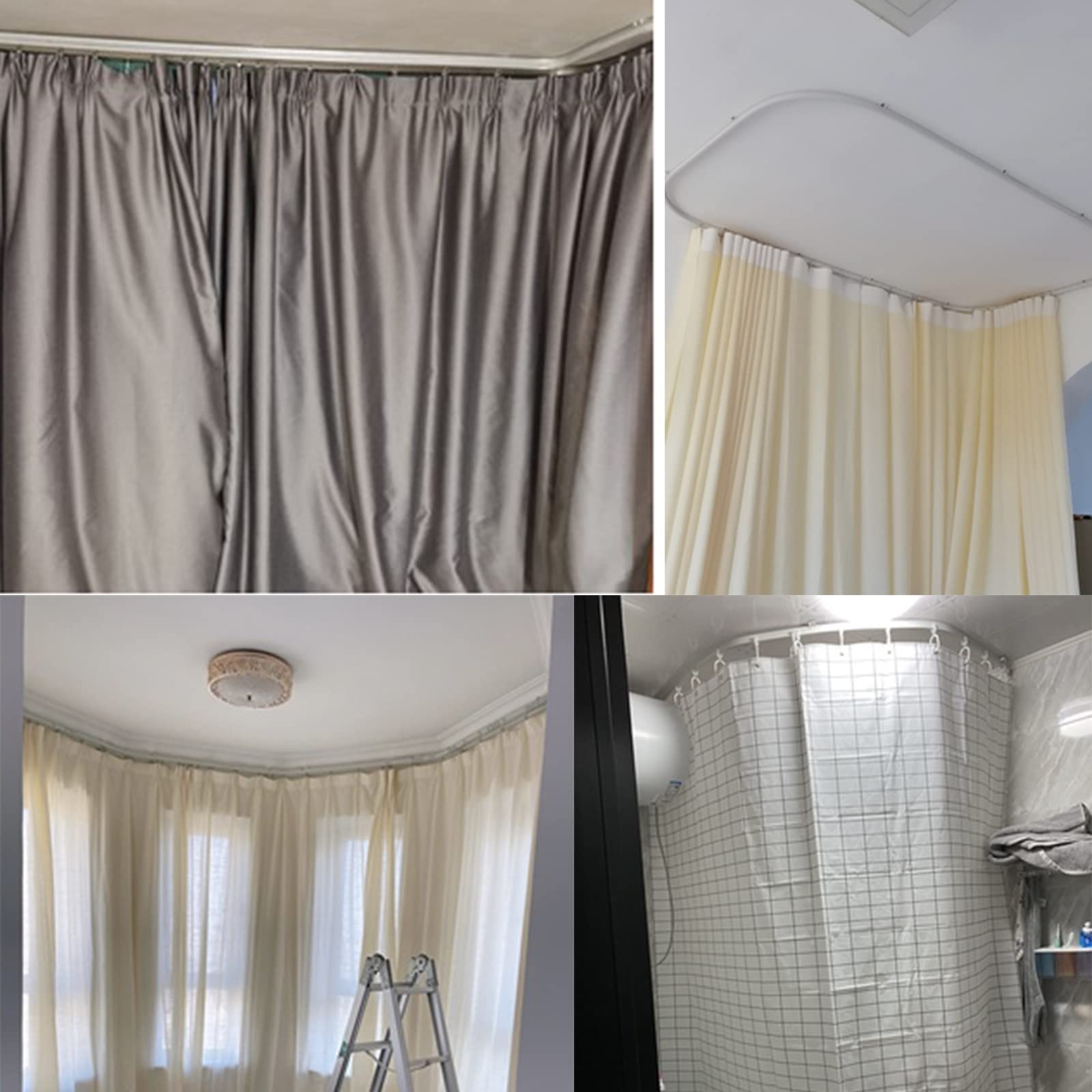 Elastyczna aluminiowa szyna do zasłon – regulowana szyna do montażu na suficie/ścianie do okien w kształcie litery L, okien wykuszowych i wykuszowych – 180 cm (71 cali) drążek do łatwej instalacji
