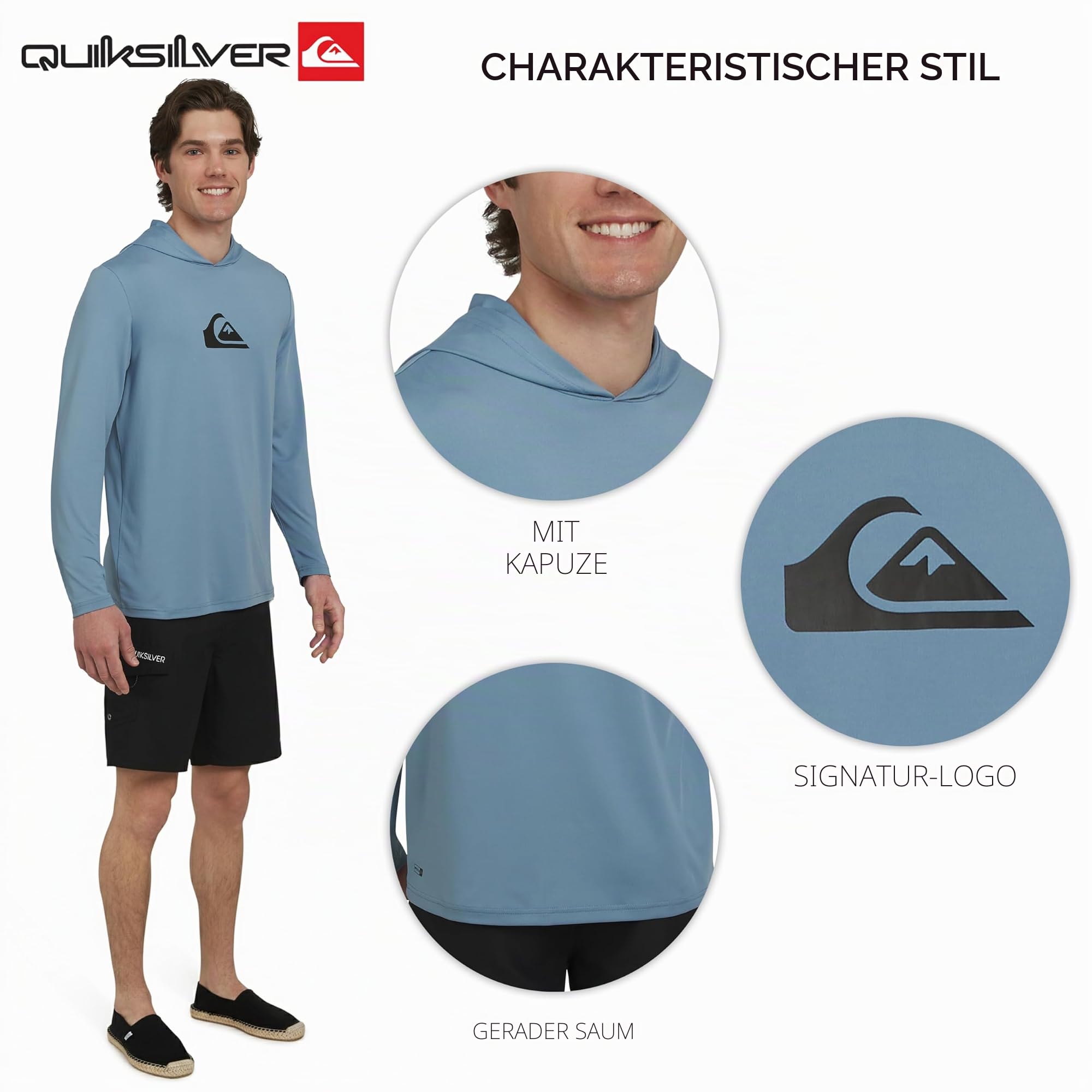 Quiksilver Herren Swimwear Regular Fit UPF 50 Sun Tee Hooded Rash-Guard-Shirt (1er Pack)