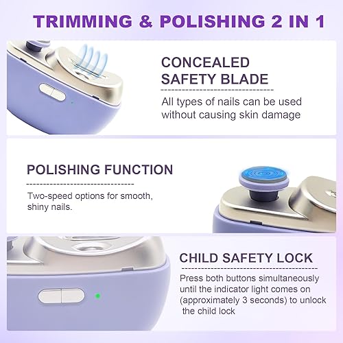 Miniatura 2 de Cortaúñas eléctrico, 2 en 1, cortaúñas eléctrico para personas mayores y adultos, cortaúñas de fácil clip con pulido, luz y almacenamiento,