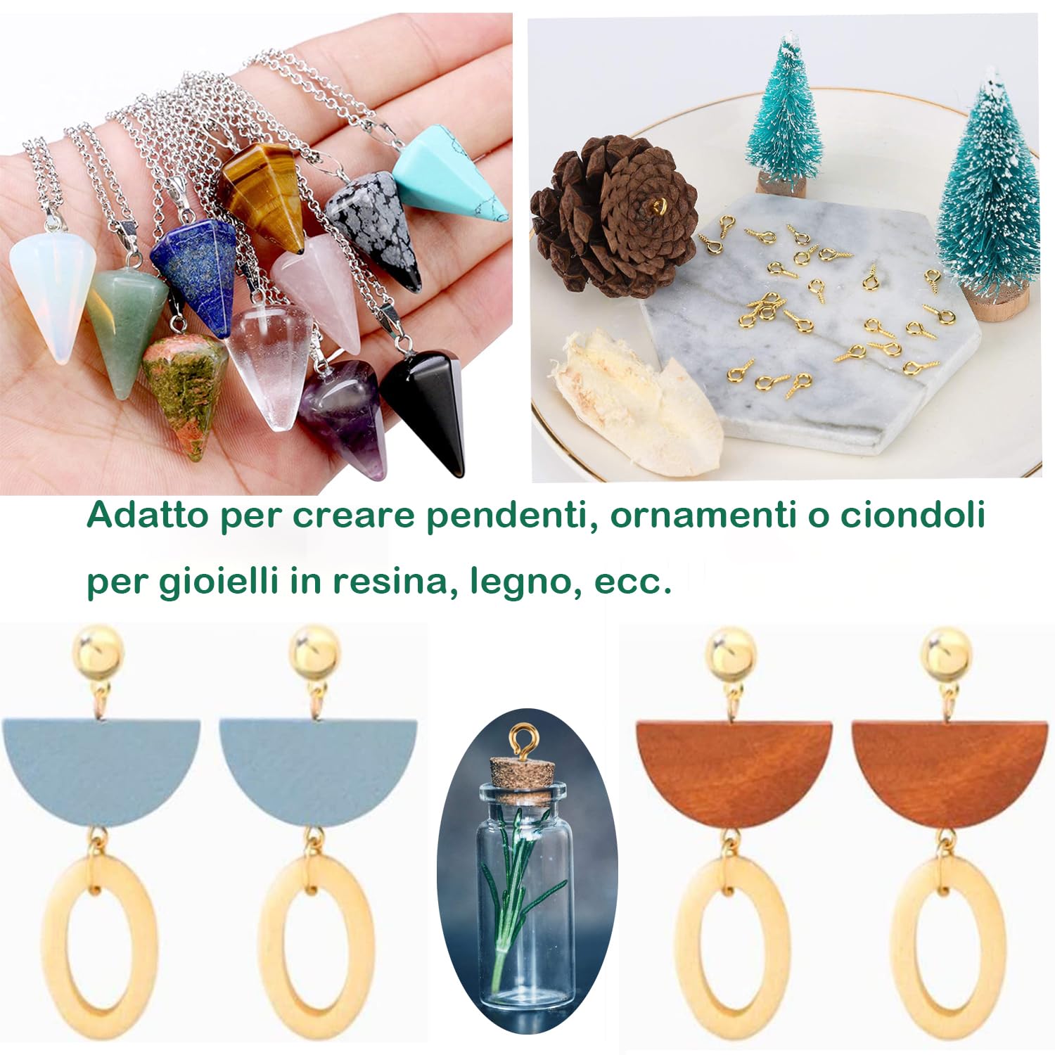 400 pezzi piccoli ganci per viti, Mini Perni Filettati Occhielli a Vite Acciaio Inossidabile Occhi a vite piccoli Viti Filettati per La Resina, Gioielli, Perlina e Plastica (oro)