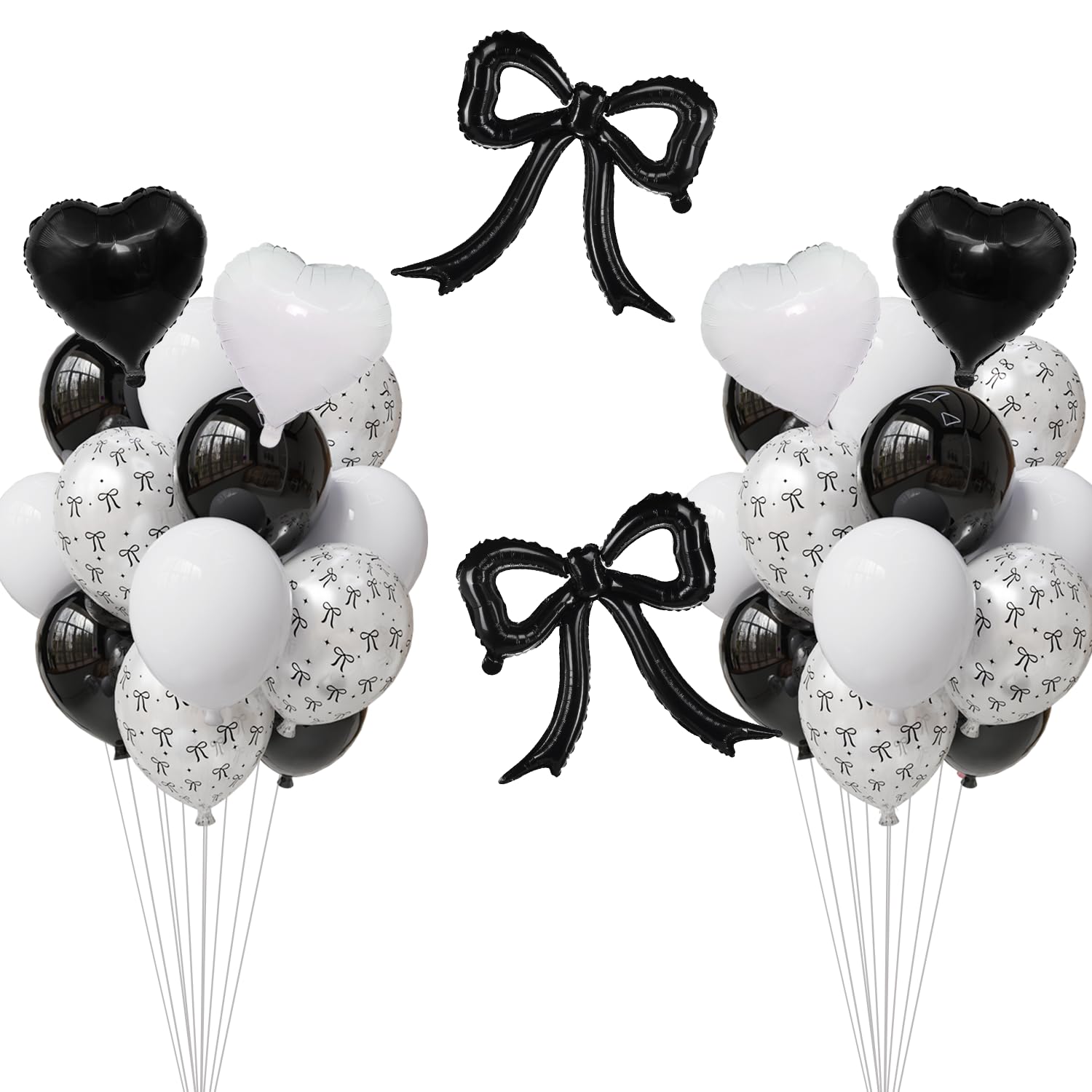 Black Bow Balloon Party Decorations Kit with Black and White Pearl White Bow Print Balloons– Coquette Bachelorette & Birthday Decor, Cheetah Party Theme,mean girls birthday