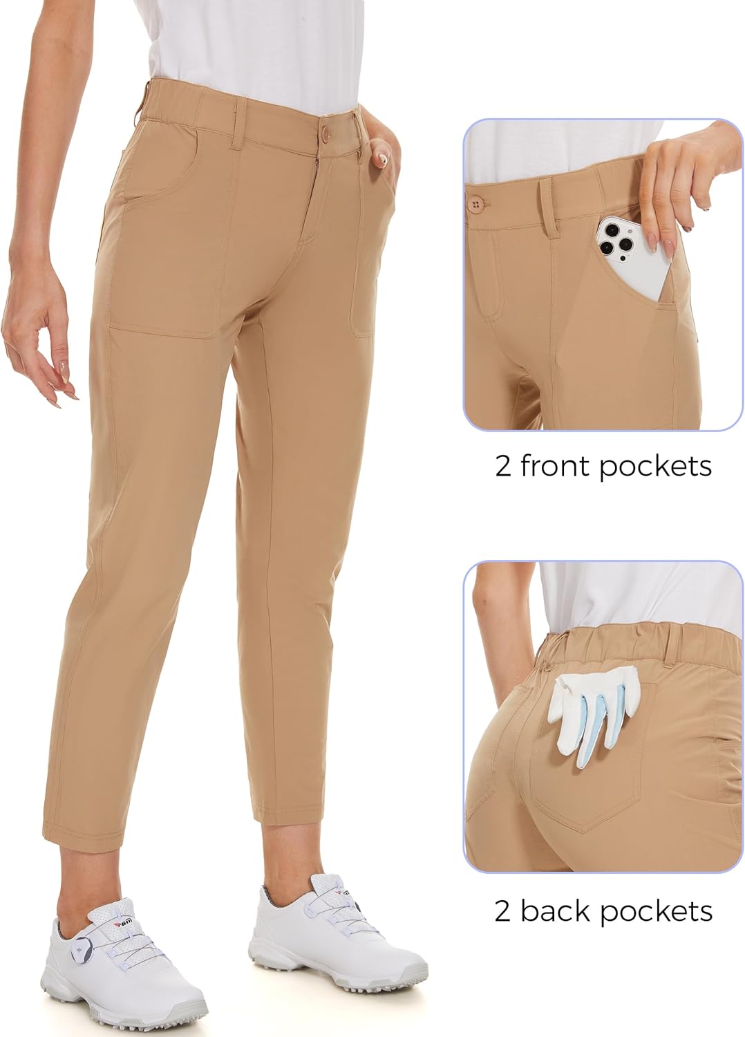 M MOTEEPI Womens Golf Pants Work Hiking Travel Pants with Pockets Lightweight Stretchy Slim Fit Golf Clothes - Image 3