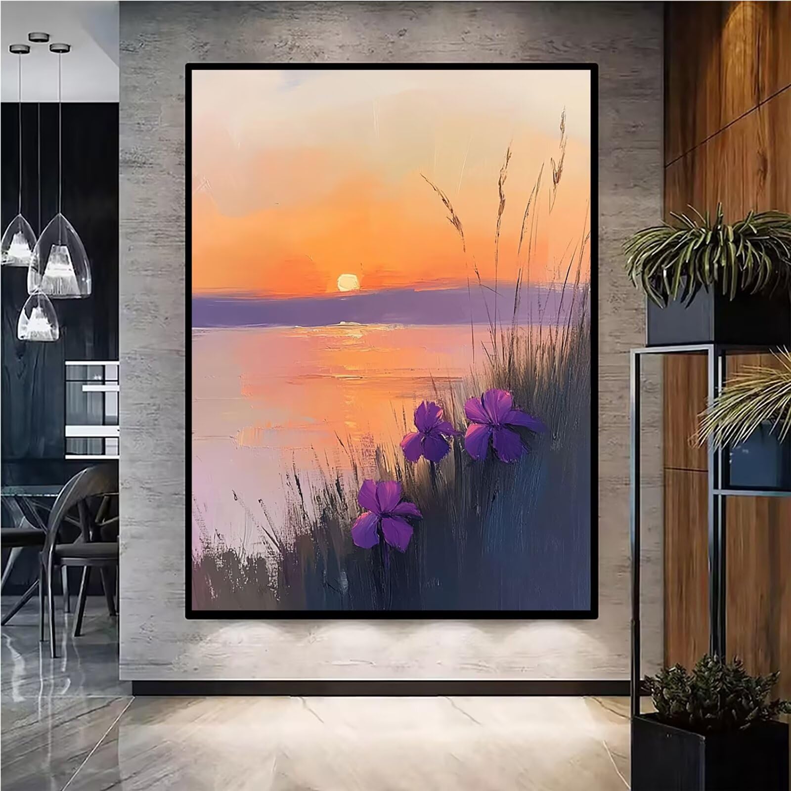 Diamond Painting Kit Completo, Diamond Painting Paesaggio, 5D Pittura Diamante Kit Manualidades Adultos DIY Diamantini Crystal Art Disegni Ricamo a Punto Croce Artigianale, 90x120cm Tramonto j0-618