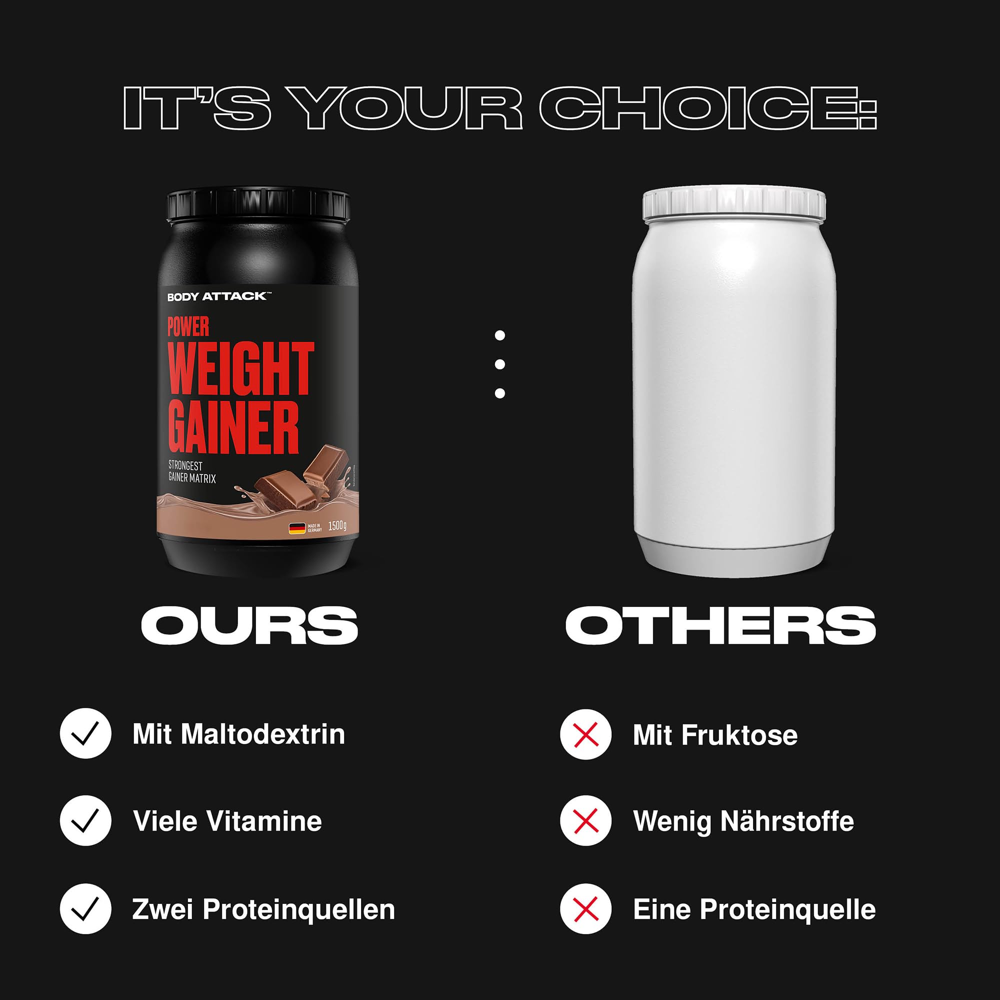 Body Attack Weight Gainer - Banana - 1,5 kg - Dein Mass Gainer für Masseaufbau & Muskelaufbau - Mit Whey Protein, BCAA und Kohlenhydraten - Dein fettarmer Masse Shake für hochwertige Kalorien