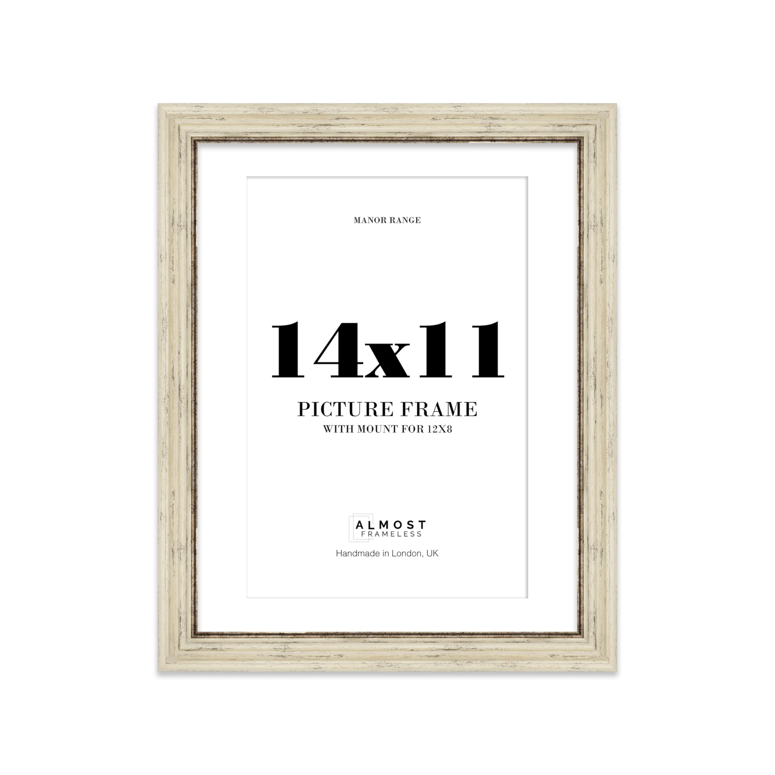 14x11 Distressed Cream Picture Frame - 14x11 Frame with 12x8 Mount for 14x11/12x8 Pictures Art Deco Style Room Decor, 1 Pack