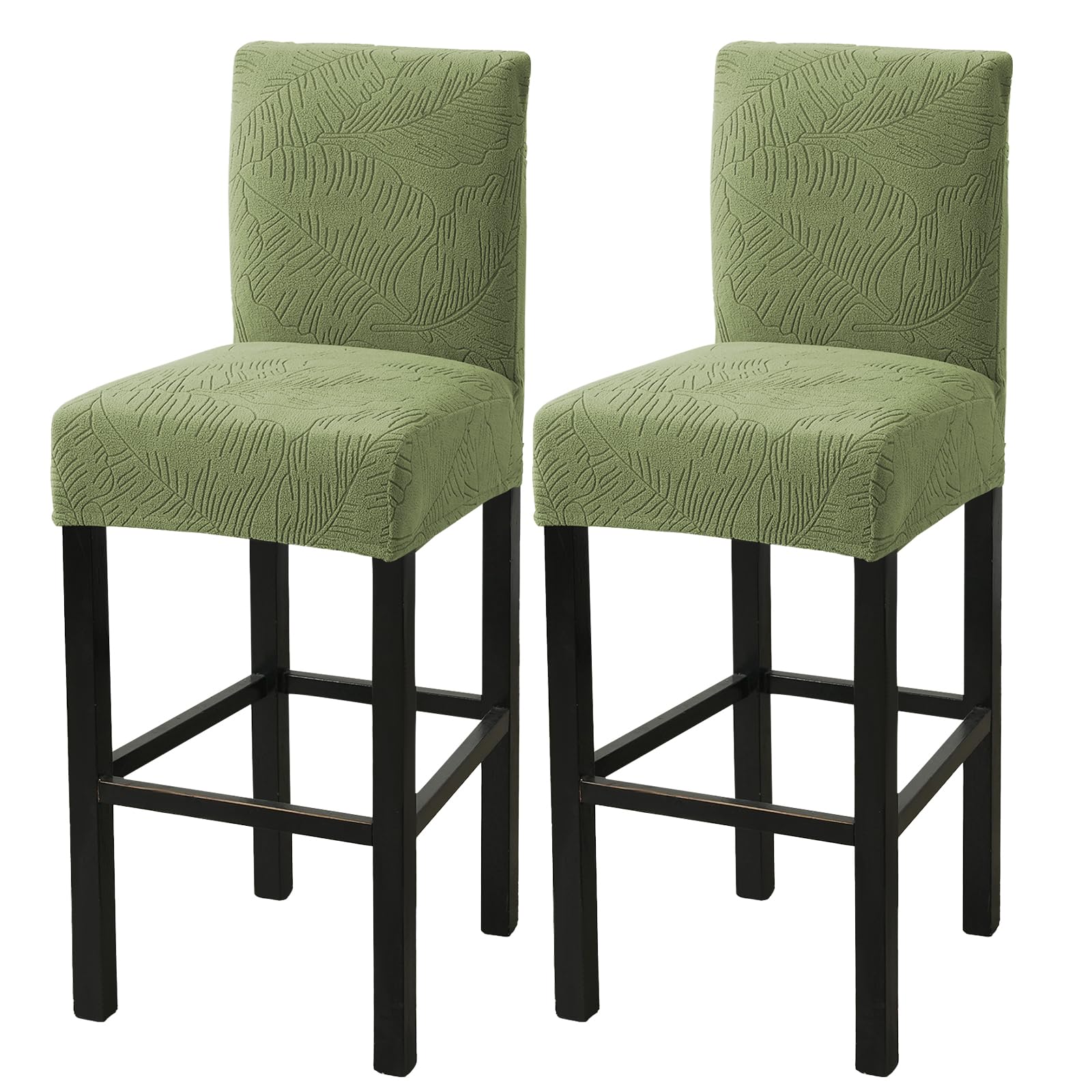 HAOYONG Bar Stool Covers, Stretch Counter Stool Pub Chair Slipcover Washable Counter Height Chair Covers for Kitchen Dining Room Cafe Set of 2 (Olive Green)
