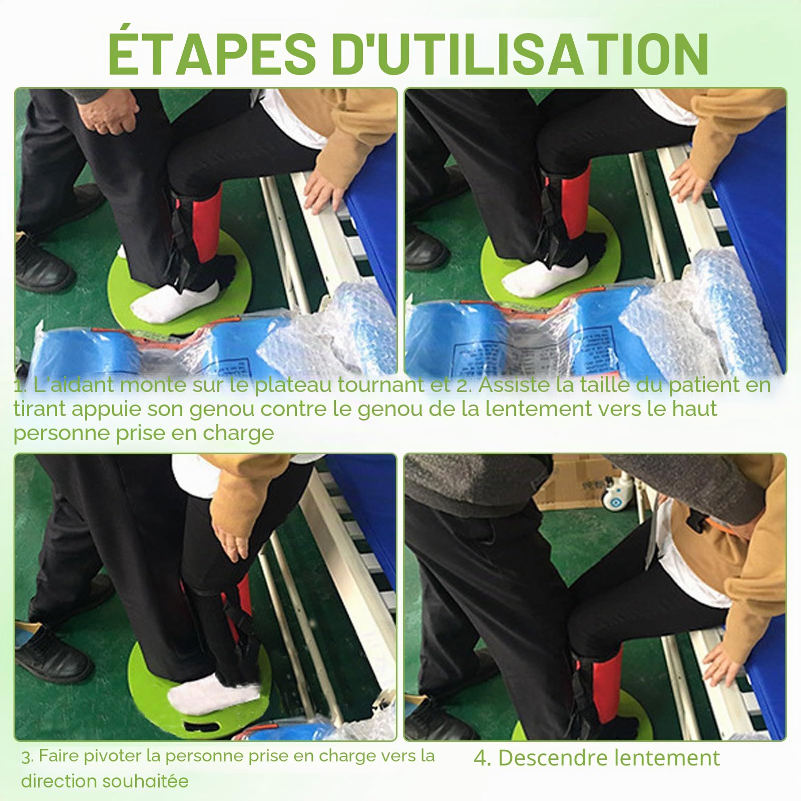 Dispositif d'aide au transfert à plateau tournant pour patients âgés et handicapés pesant jusqu'à 120 kg, disque de transfert pour aide à la mobilité à domicile (vert)