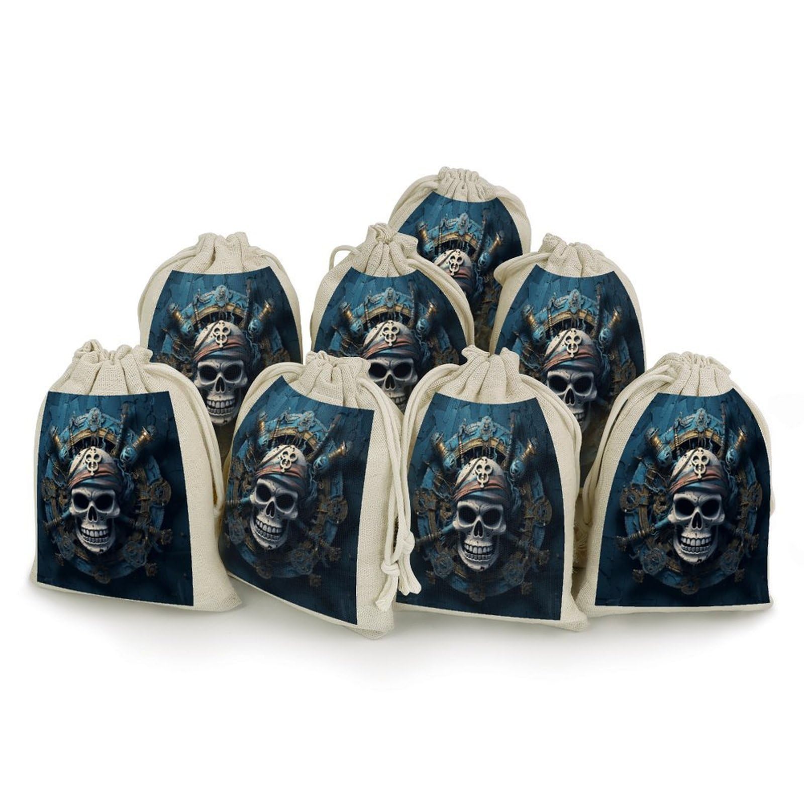 Adfgyerh Style Skeleton Pirate Bags With Drawstring Reusable,Jewelry Bags 4.9 X 6.7 Inch, Set Of 8,Gift Bags For Party Wedding Storage Home Supplies