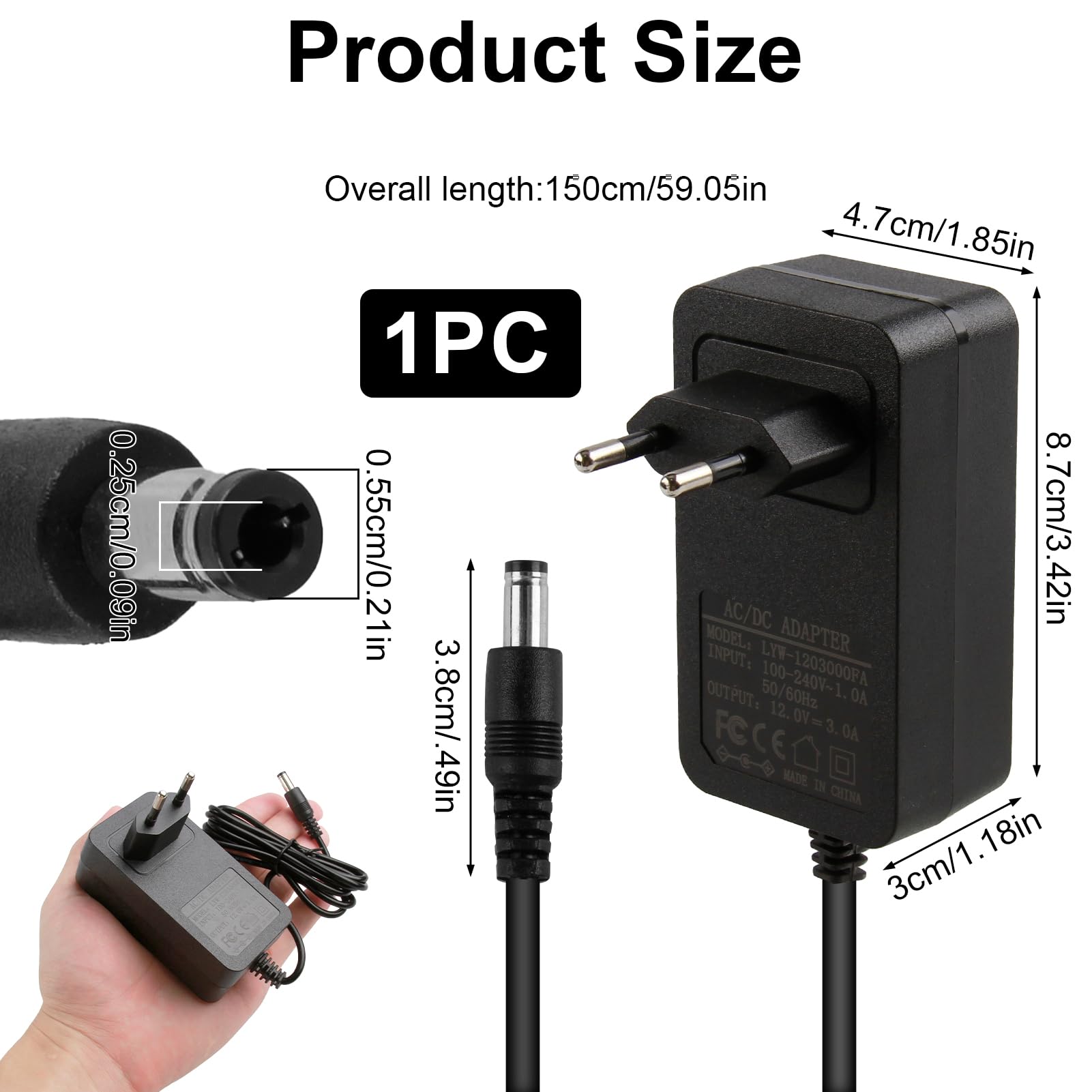 Adaptador De Corriente 12V 3A 36W | Conector 5.5x2.5mm, Cable 1.5 M | Para Cámaras CCTV, Tiras LED, Routers Y Más