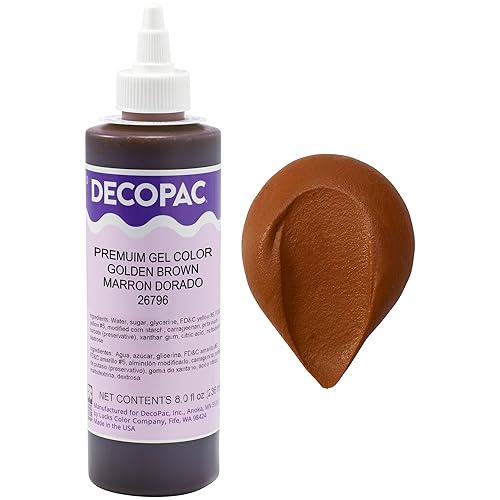 DecoPac Colorante alimentario en gel prémium  Colorante alimentario marrón dorado para hornear, 8 onzas, color crema de mantequilla, fondant, gel de