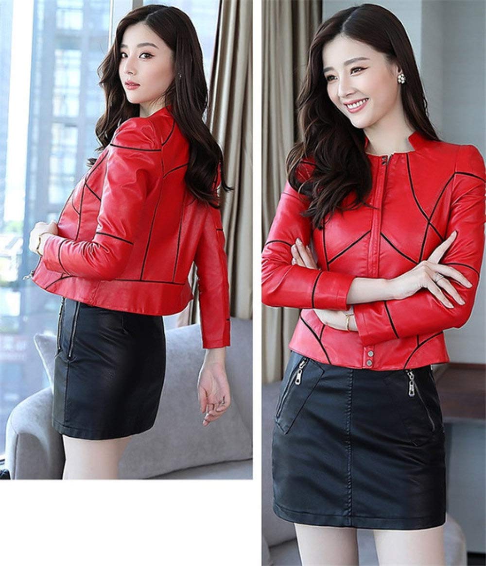 Frauen Lederjacke, Mode Vintage Klassische Reißverschluss Basic Mantel Rot Schwarz Oberbekleidung Damen Leder Biker Moto Jacke, Bequeme Weiche Pu Kunstleder Material, Retro Mantel Outwear Für Autum