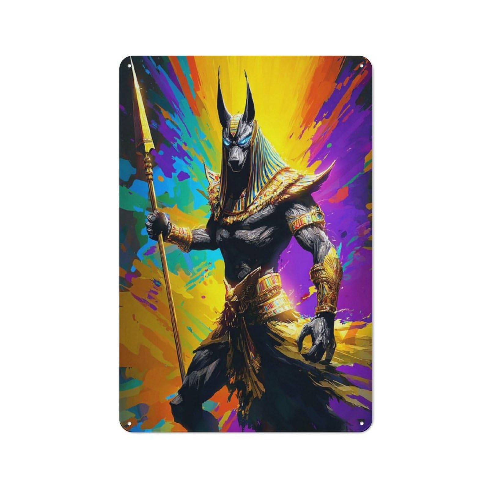 Junmoney Anubis Egyptian God Of The Underworld Decorative Tin Sign With Design 30X20cm, Farmhouse Cottage Wall Art For Farmhouse Kitchen, Pantry Or Dining Area