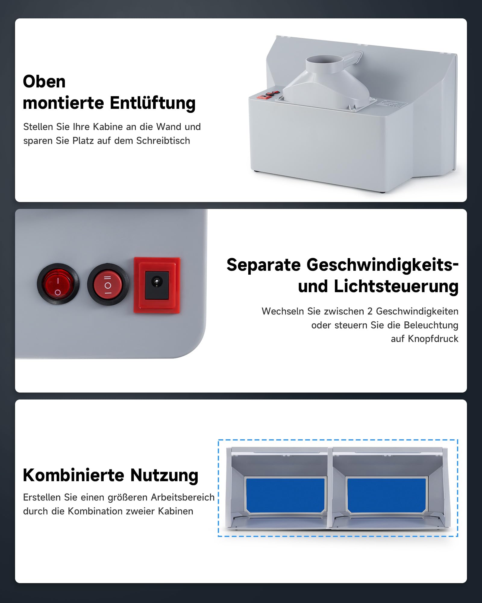 CO-Z Airbrush Kabine Absauganlage 4m³/min Klappbare Lackierkabine Doppellüfter LED-Leuchten 19cm Drehteller 1,7m Entlüftungsschlauch