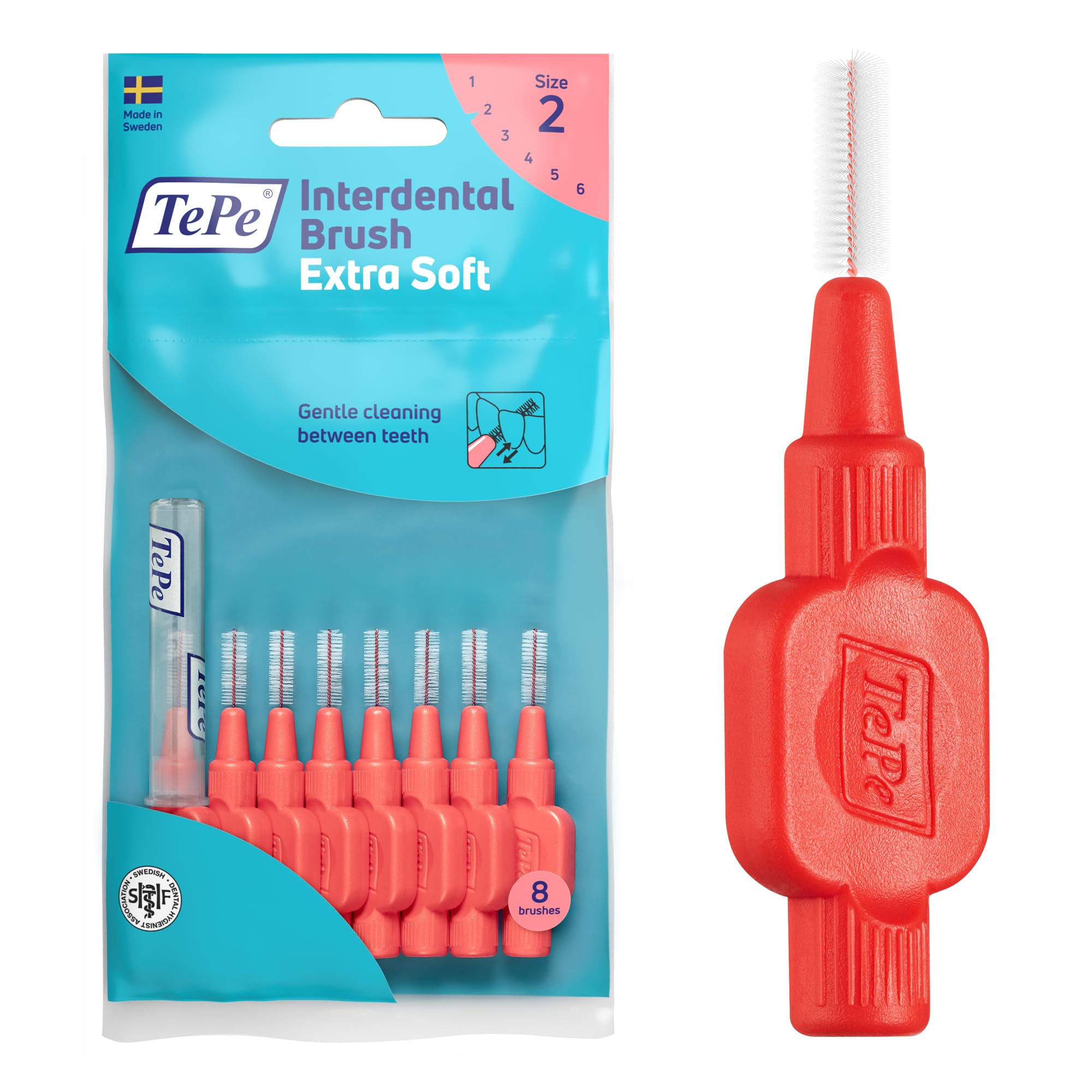 TePe Interdental Brush, Extra Soft, Red, 0.5mm/ISO 2, 8pcs