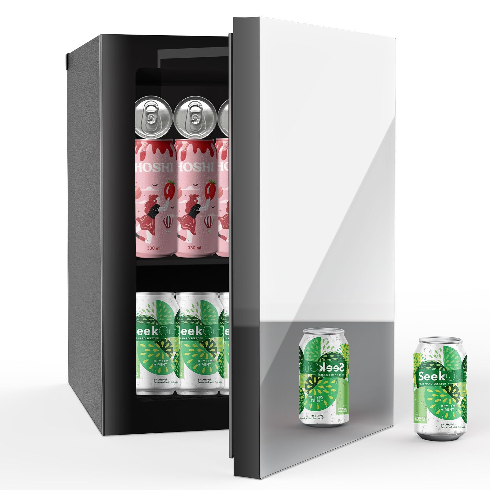 Erivess Compact Freestanding Beverage Refrigerator and Skincare Fridge, 0.9 Cu.Ft Mini Fridge Holds 24 Cans with Mirrored Front Door & Temperature Control for Soda, Beer and Beauty Products on Fridge.com