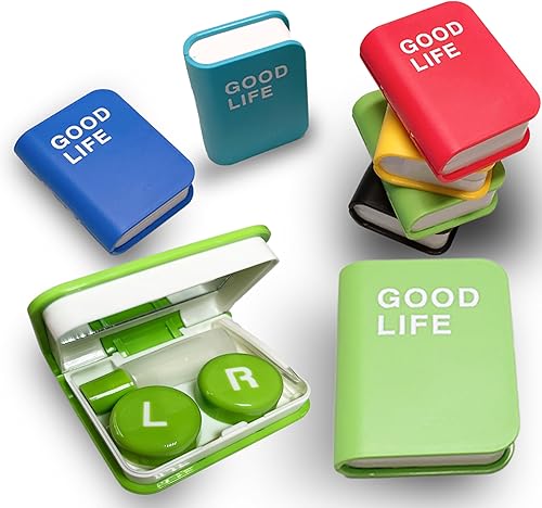 Kit de estuche para lentes de contacto, estuche lindo para libro de colores, kit de almacenamiento de viaje portátil con espejo, recipiente, pinzas,