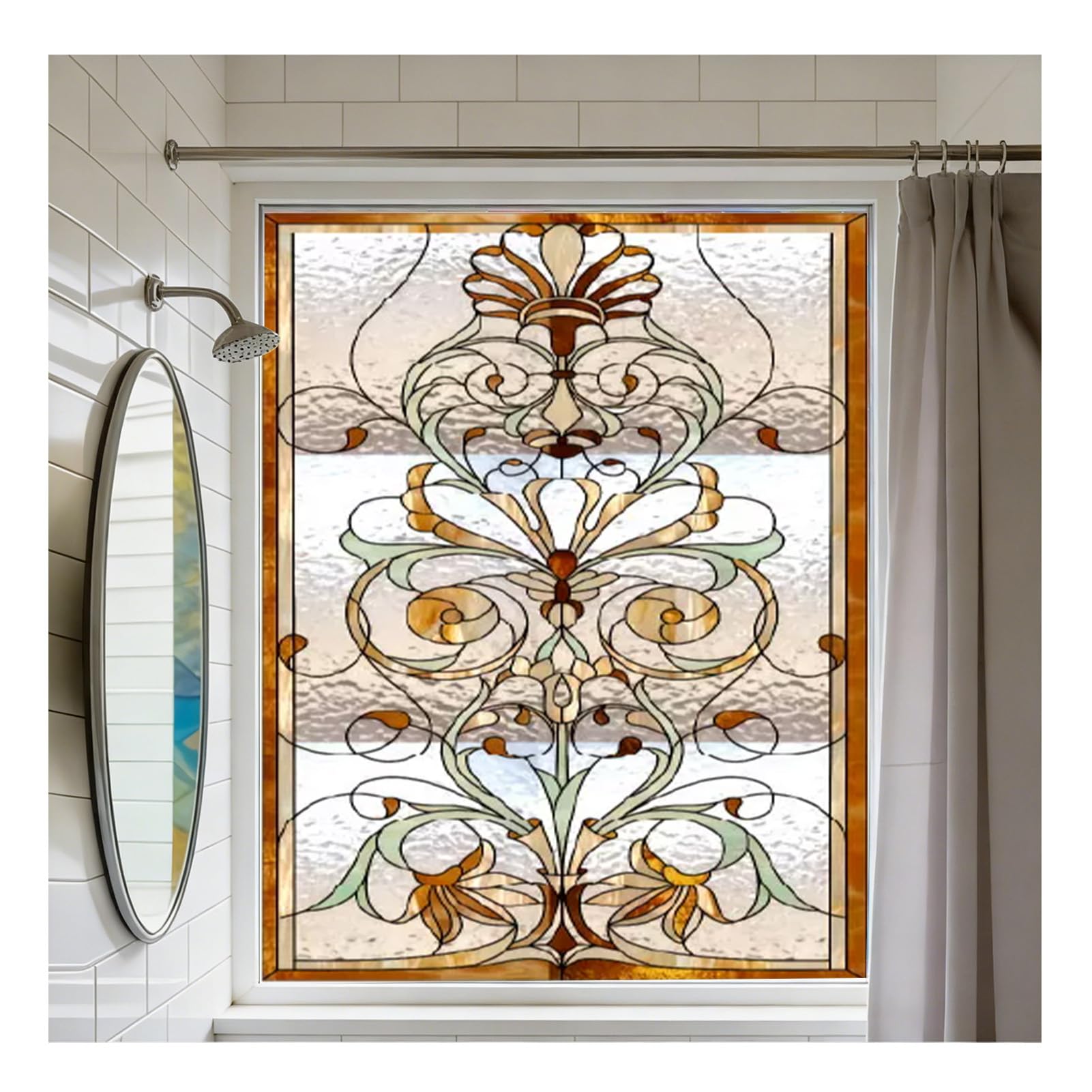 Tiffany Stil Jugendstil Sichtschuzfolie Dekorfolie Privatsphäre Milchglasfolie Statisch Haftend Bunte Kirche Fensteraufkleber für Privatsphäre Büro Badezimmer Schlafzimmer,Color 1,60x180cm