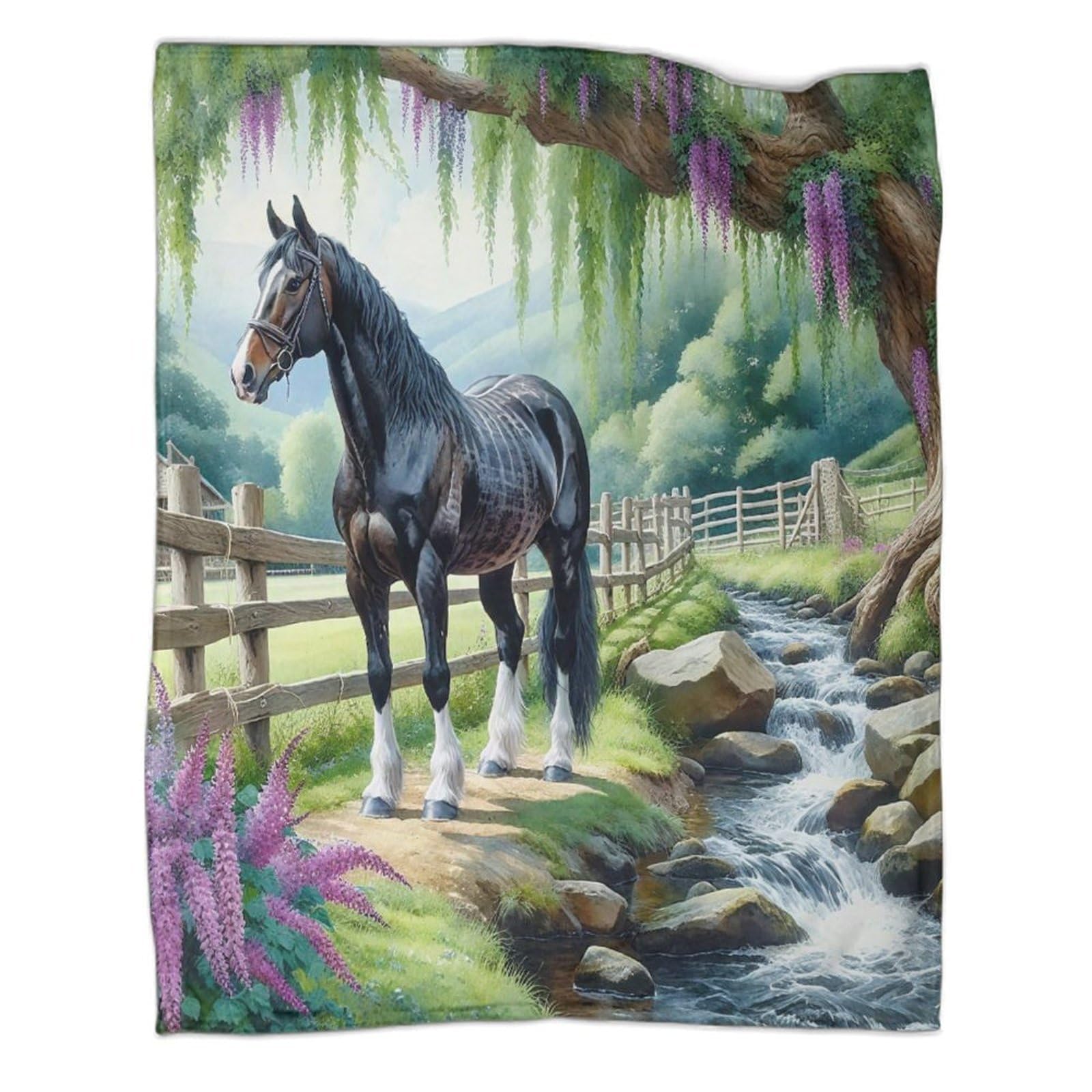 Couverture flanelle 3D cheval 180x200cm plaid toutes saisons
