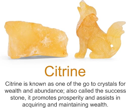 Miniatura 3 de LEADGEM Figuras decorativas de lobo de cola grande de cristal de citrino de 2.5 pulgadas, estatua de lobo, piedras curativas, escultura tallada a