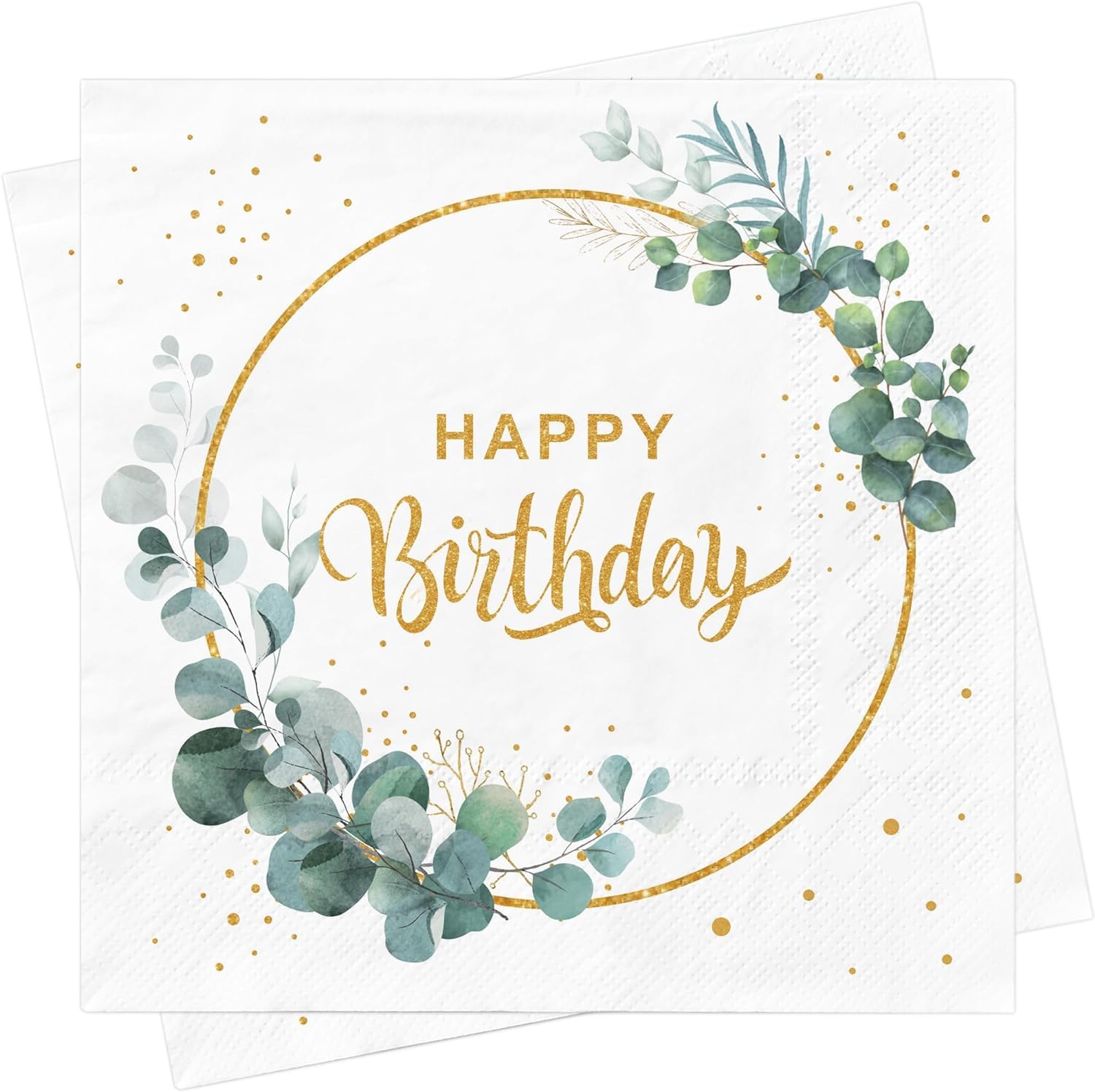 Birthday Napkins Paper, Nytlivet 40Pcs Sage Napkins Happy Birthday Napkins, Green Eucalyptus Servietten Napkins for Birthday Wedding Table Decorations 33x33cm