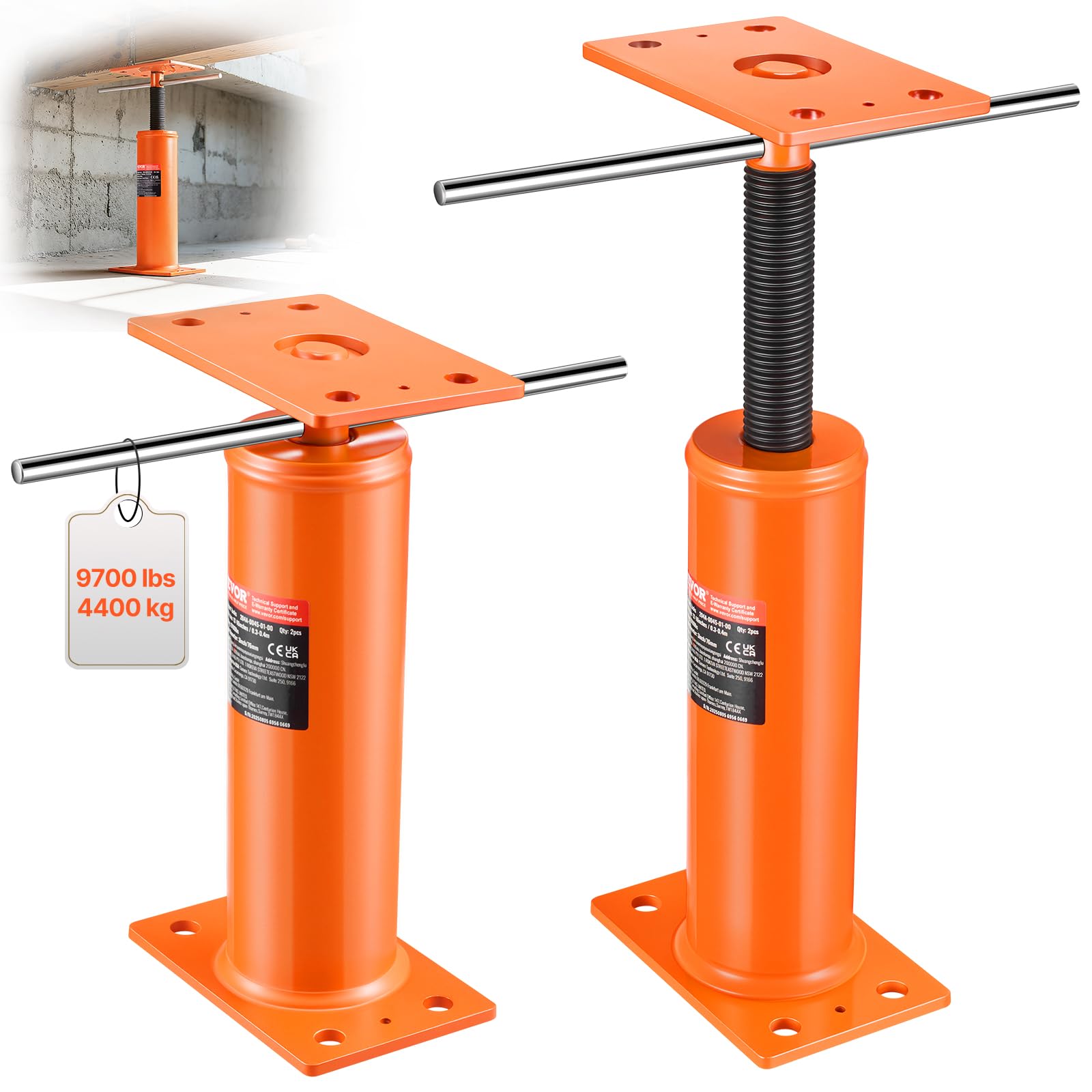 VEVOR 2 PCS Gato de Piso para Casa con Viga de Soporte Ajustable, Rango de Altura de 30,48-40,64 cm, Capacidad de Carga Máxima de 4399,85 kg, Gato Telescópico Galvanizado para Soporte Temporal