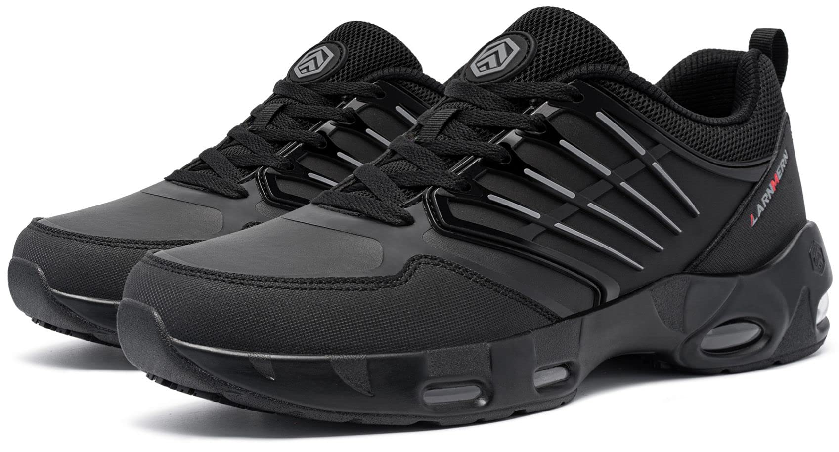 LARNMERN Zapatillas de Cocina Hombre Zapatos de Trabajo Hostelería Calzado Antideslizante sin Puntera (Negro PU,43)