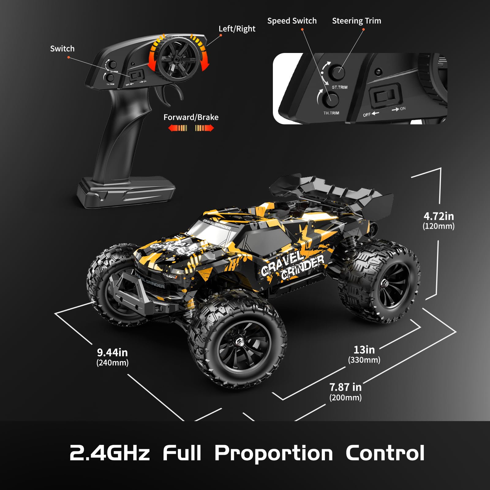YESHIN Ferngesteuertes Auto 1:14 All-Terrain RC Auto für Erwachsene & Jungen, 4WD RTR Offroad RC Auto 40 km/h mit Vollmetall-Antrieb, ölgefüllten Stoßdämpfern, 2x1500-mAh-Akkus, 2 Karosserien