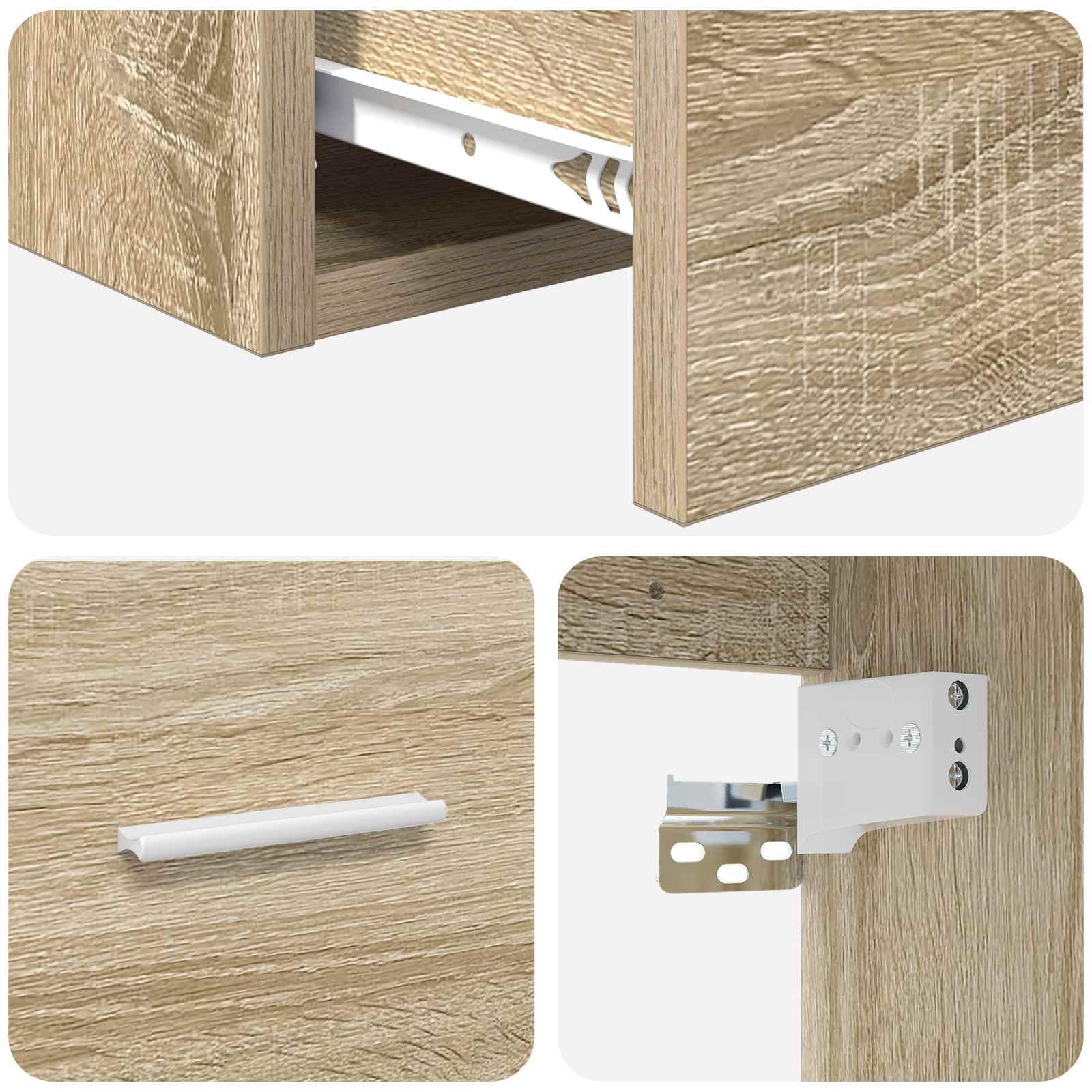 Lavabo da parete in rovere Sonoma con lavandino, 53 x 34,5 x 63 cm, mobile da bagno in legno con cassetti, ripiano e maniglie argentate, per ospiti WC e bagno