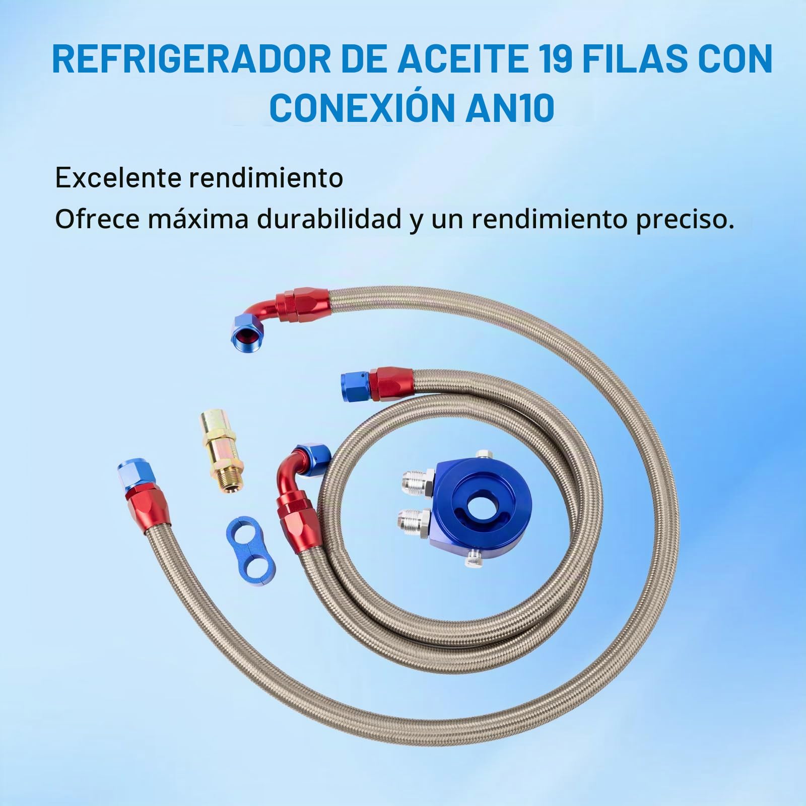 Enfriador de aceite Dixhills 19 filas Juego de conexión AN10 Refrigeración adicional Enfriador de aceite externo Enfriador de agua de enfriamiento del motor universal Enfriador de aceite Enfriador