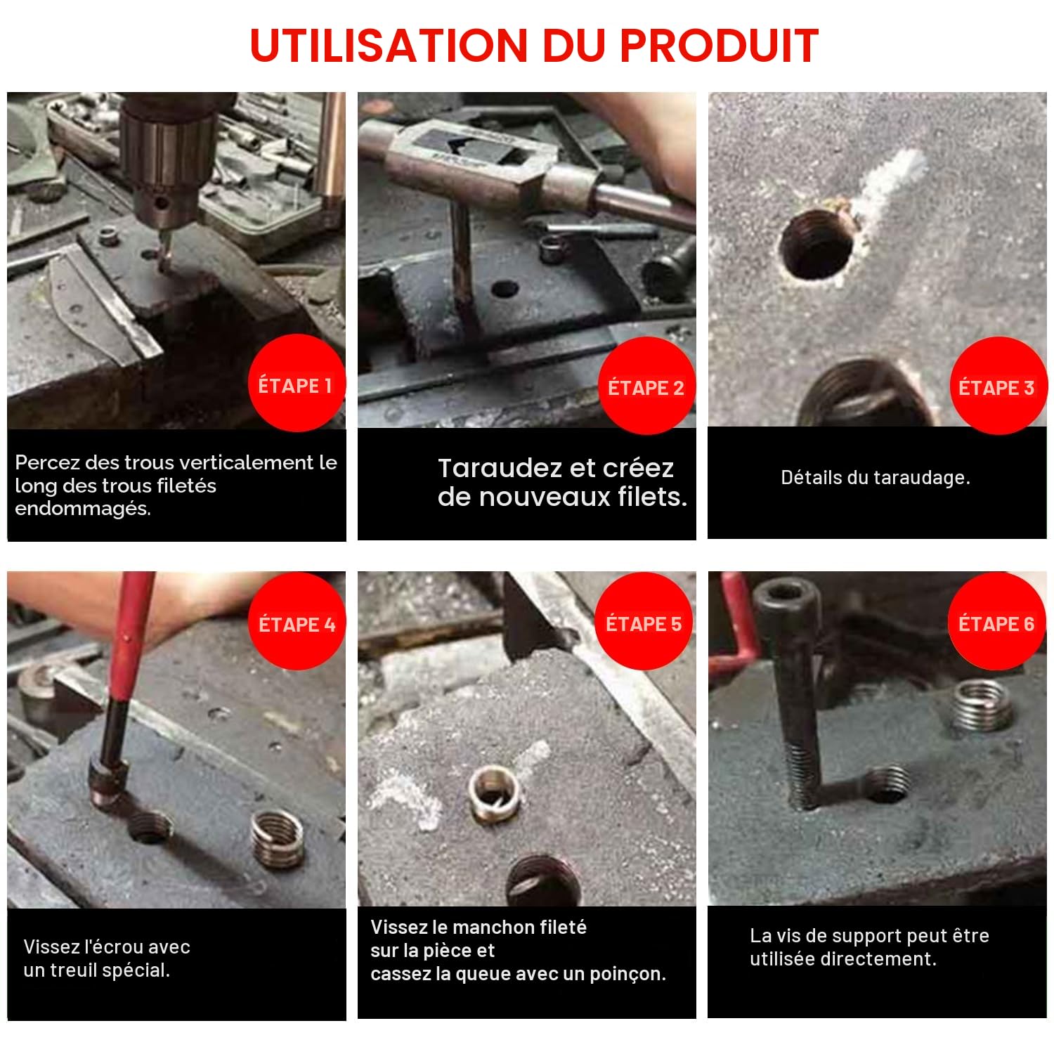 Kit de réparation de filetage HSS 131 pièces - Outil de réparation métrique M5 M6 M8 M10 M12