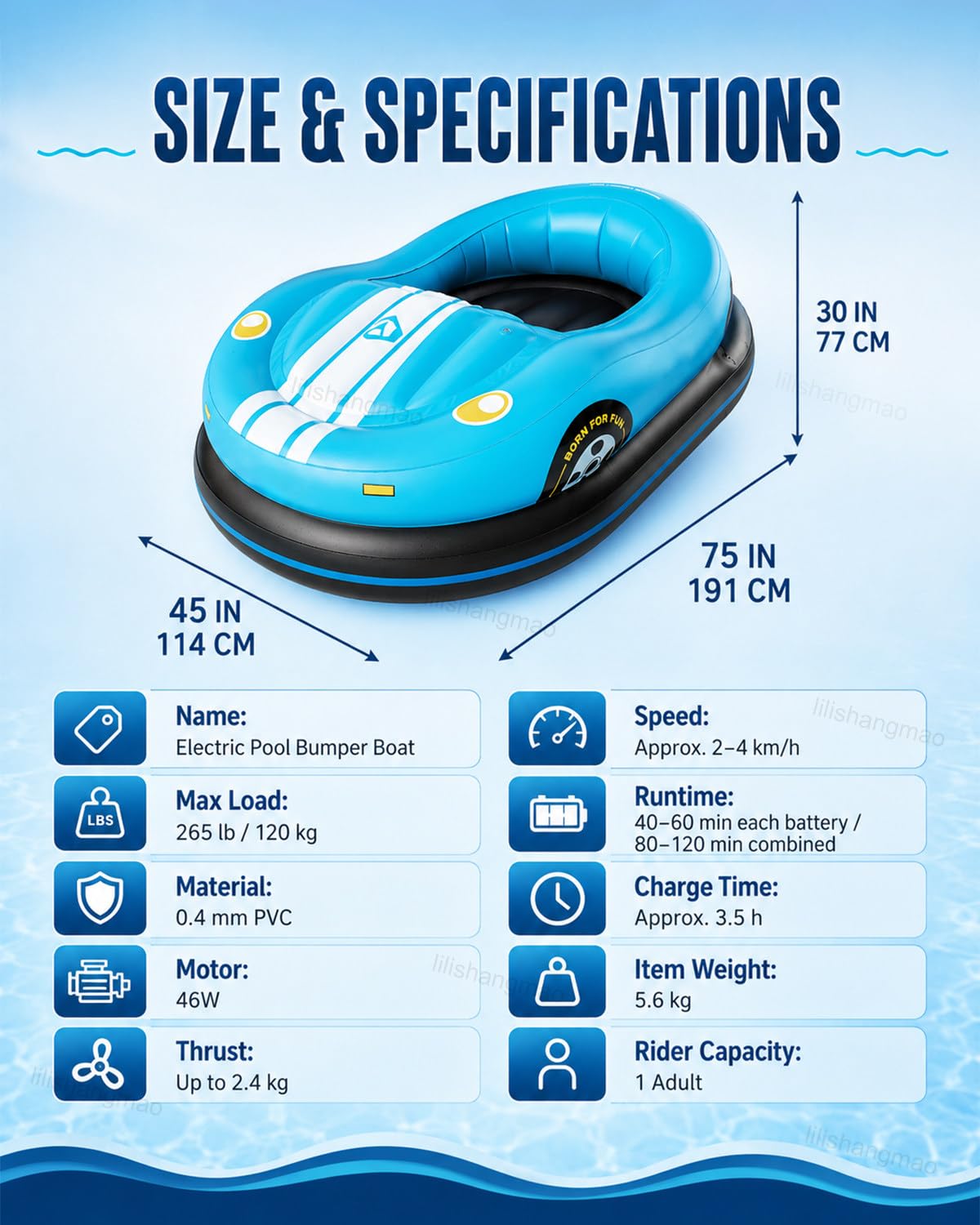Flotador Motorizado, Tumbona Hinchable Eléctrica para Piscina Adultos con Propulsor 46W, Joystick 360°, 2 x 2600mAh Baterías, PVC Reforzado para Piscinas y Aguas Tranquilas Blue