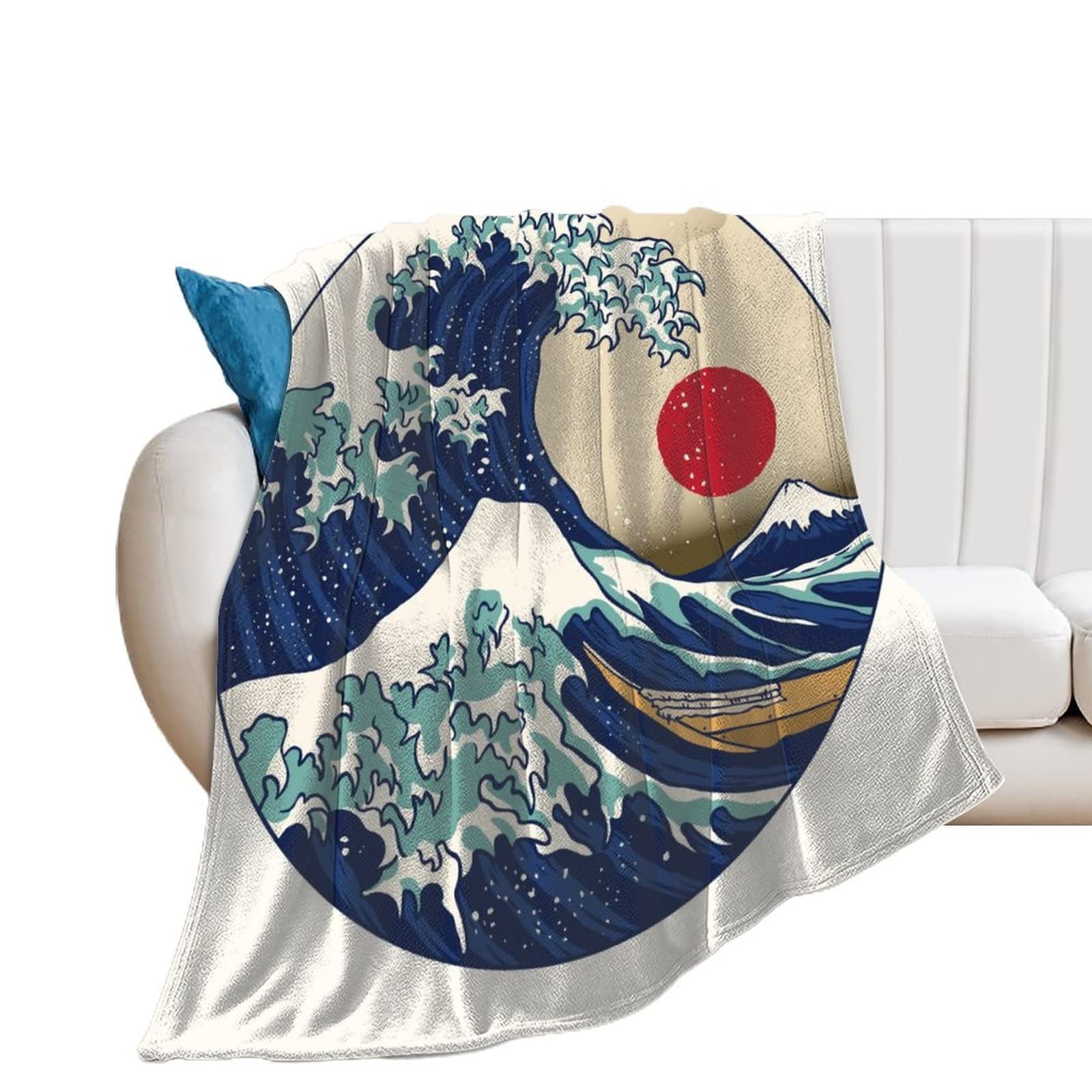 Couverture polaire en flanelle vagues du coucher du soleil plaid canapé lit doux 130x150