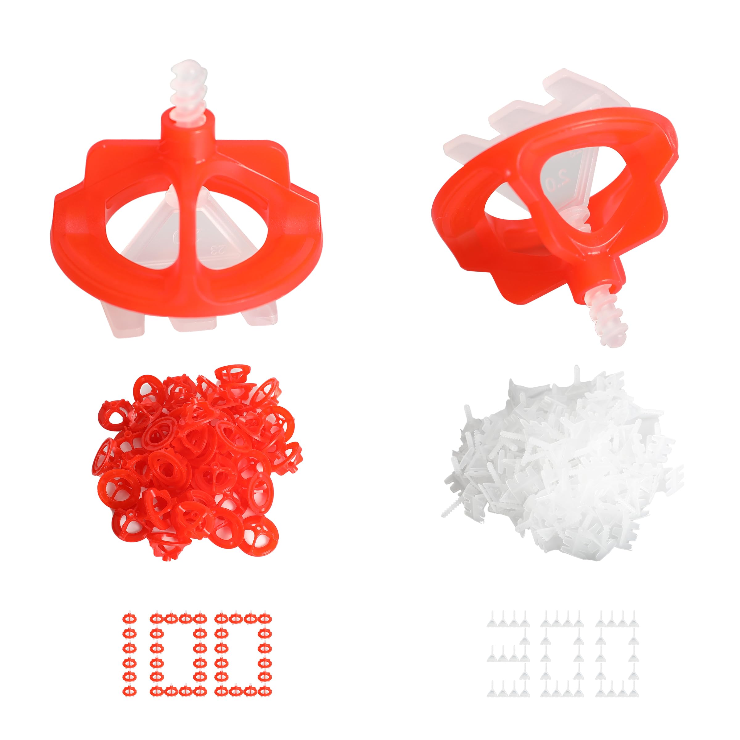 2mm Tile Leveling System Kit, 300pcs Spacers & 100 Reusable Nuts