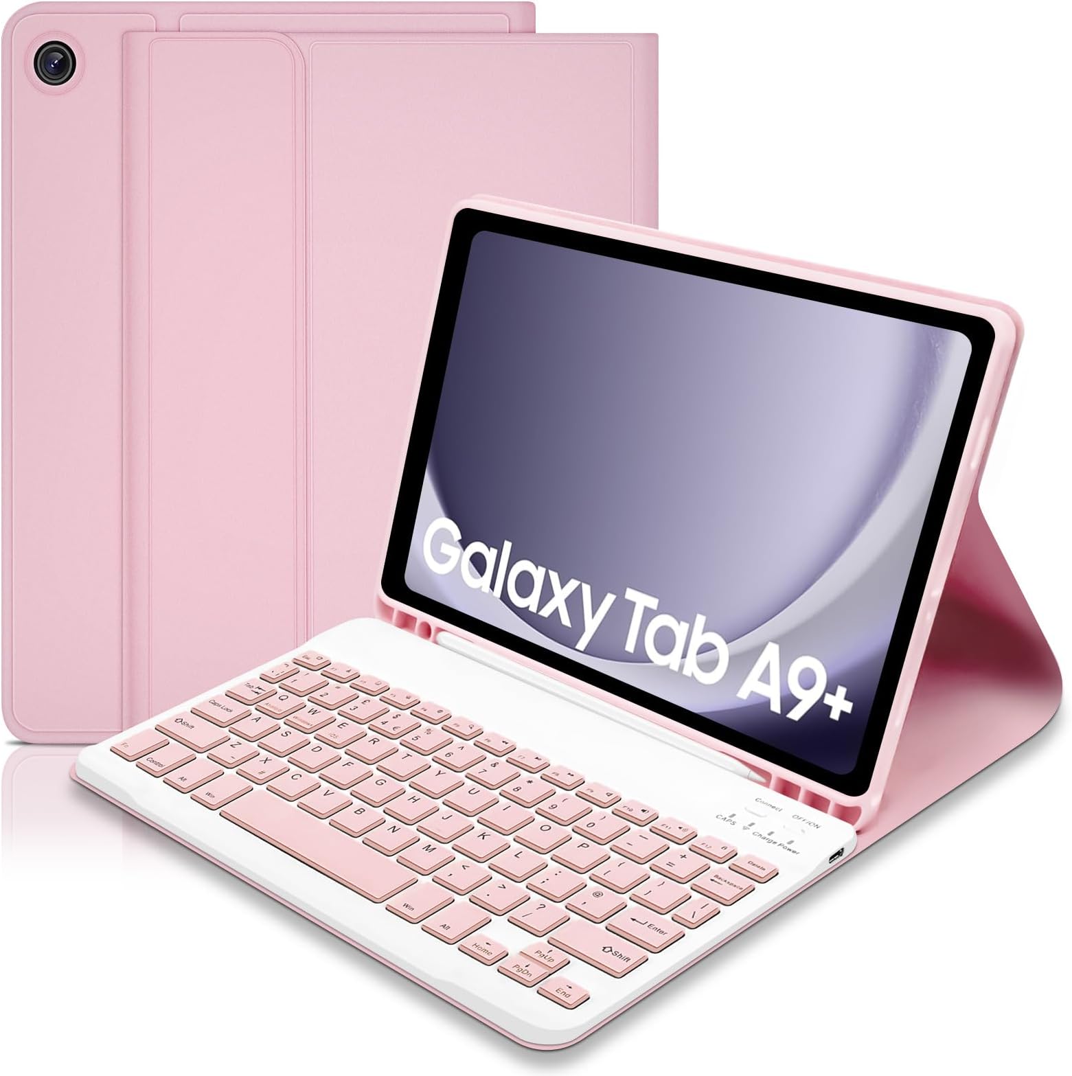 Case with Keyboard for Samsung Galaxy Tab A9+ 11 inch 2023(SM-X210/X216/X218),Built-in S Pen Holder - Slim Smart Cover with Detachable Bluetooth keyboard for Tablet Samsung A9+ Plus, pink