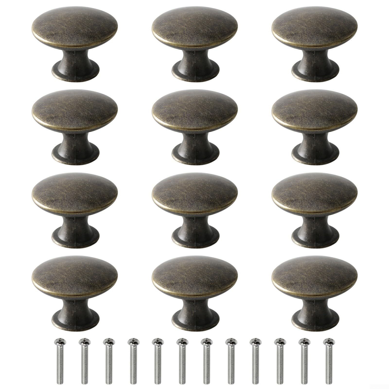 12Pcs Simple Matte Black Single Hole Single Piece Cabinet Door Handle Round Flat Head Hollow Small Handle Set of 12 Antique Bronze (140G)