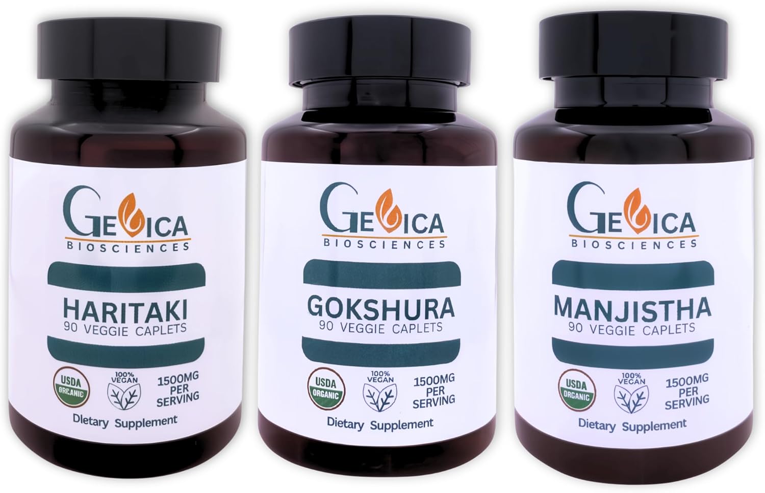 USDA Organic Manjistha (Rubia cordifolia) + Haritaki (Terminalia chebula) Bundle – 1500 mg per Serving Each, Whole Root & Whole Fruit Powder, No Extracts, 90 Caplets Each