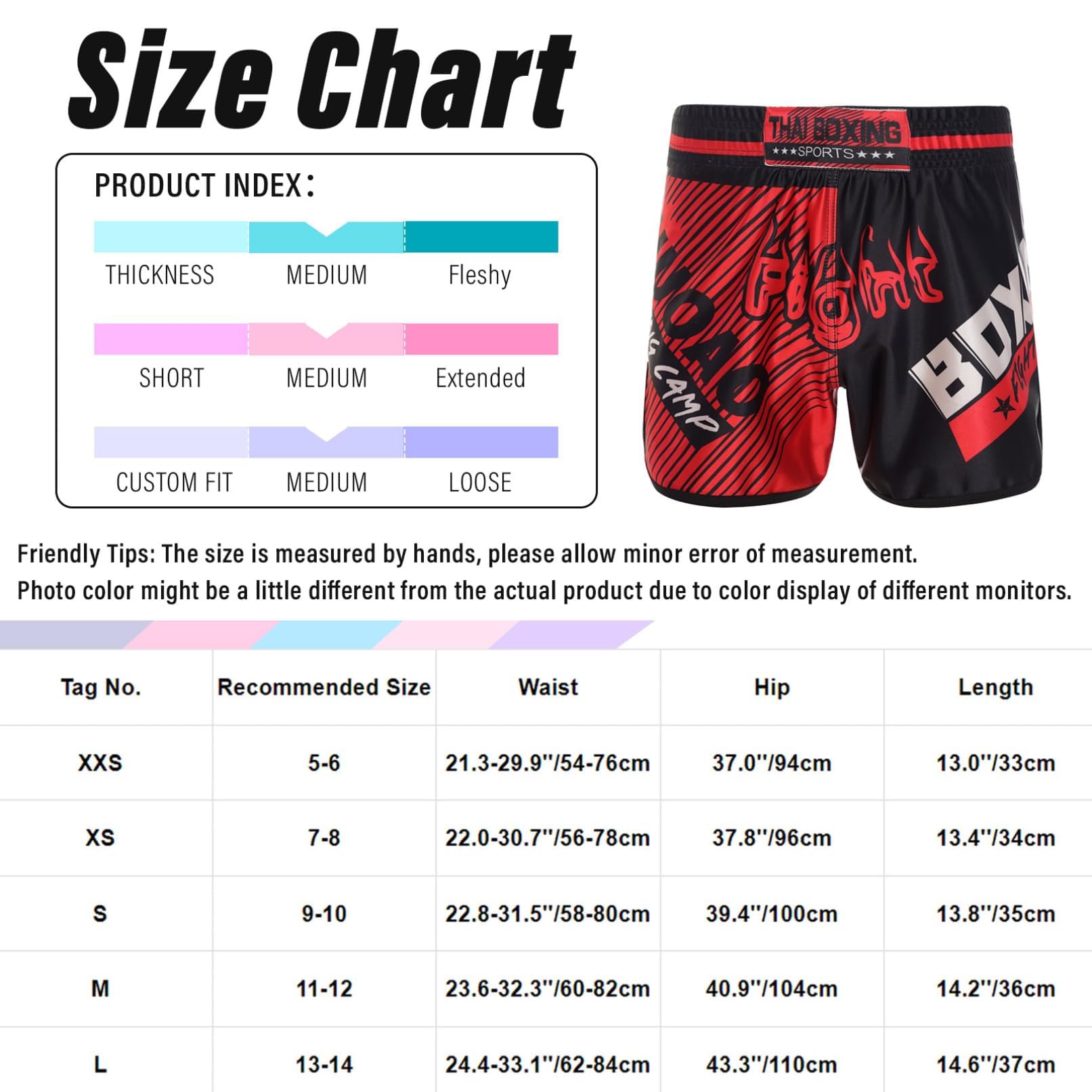 Pantalones cortos de Muay Thai para niños, boxeo, artes marciales, kickboxing, Rojo y negro., 5-6 Años