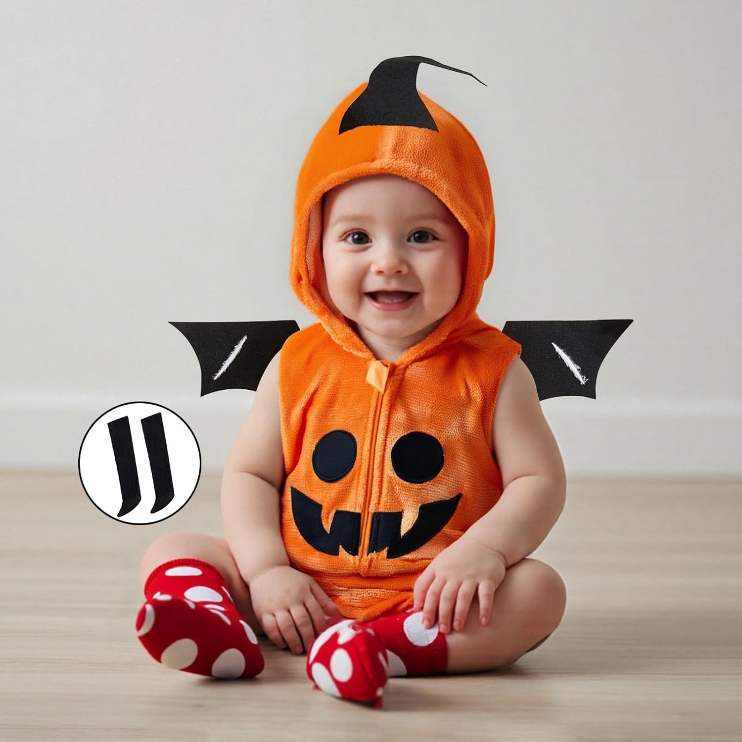 Madjtlqy Baby Halloween Costumes Infant Girl Boy Outfit Hooded Sleeveless Romper Jumpsuits with Stockings - Image 2