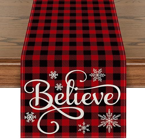 Miniatura 1 de Artoid Mode Camino de mesa de búfalo rojo y negro, decoración de mesa de comedor para interiores y exteriores, decoración de fiesta en el hogar, 13