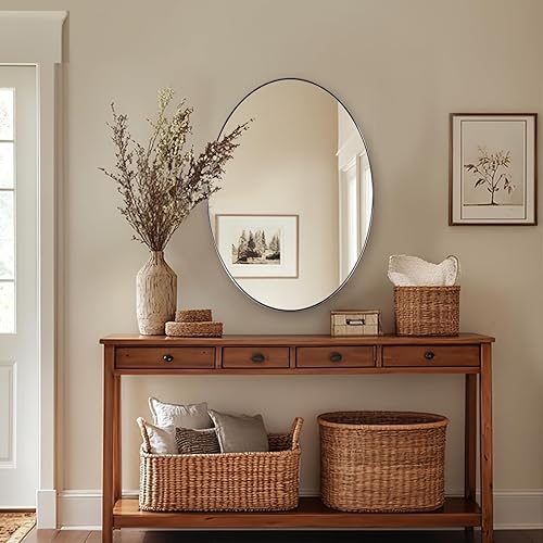 Miniatura 49 de ANDY STAR Espejos ovalados dorados para baño, 24 x 32 pulgadas, espejo de pared ovalado con marco de metal dorado cepillado, espejo de pared ovalado